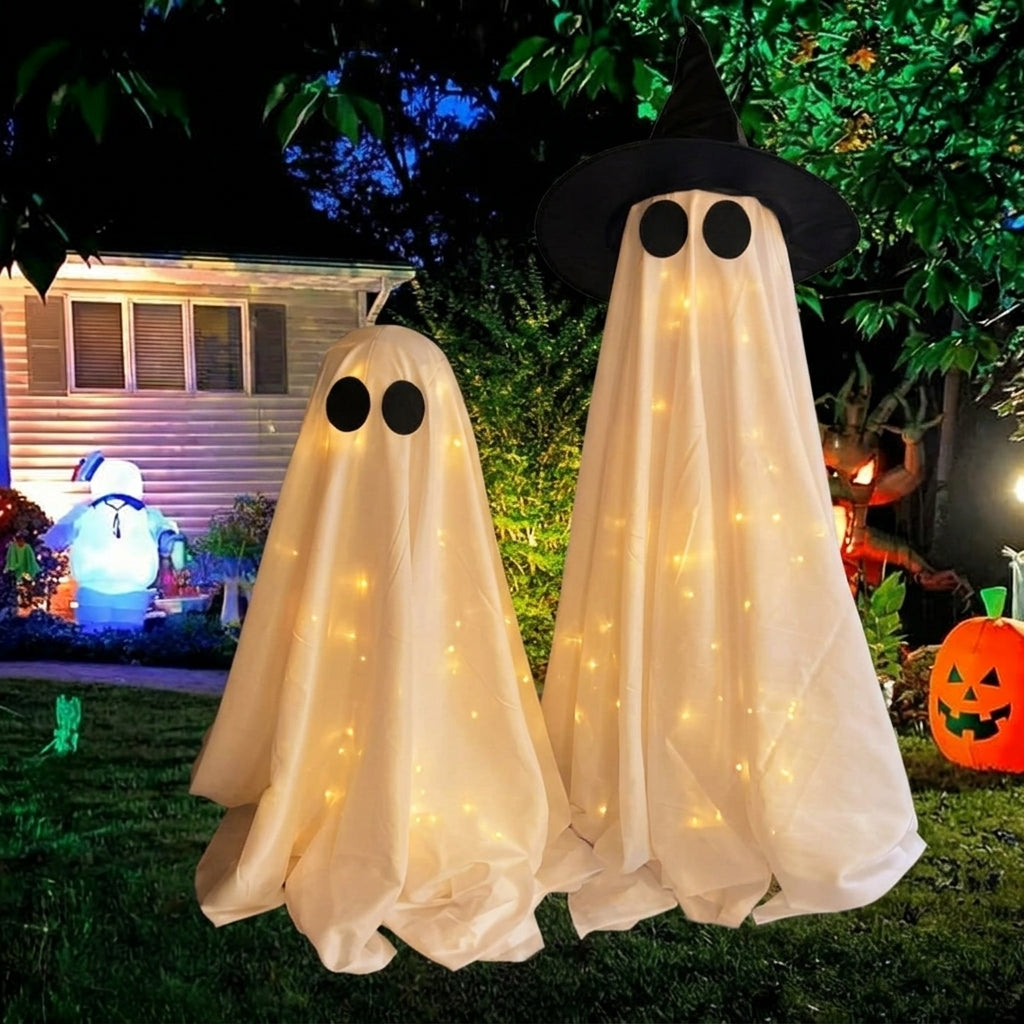 Lysende Spøgelse med Heksehat - LED Halloween-dekoration