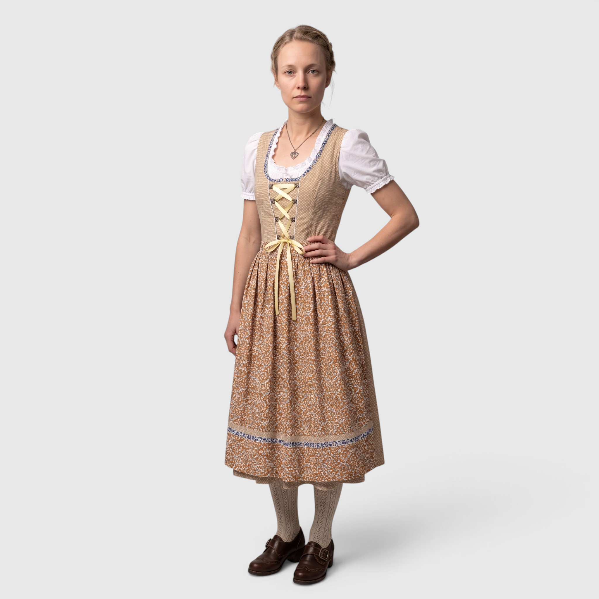 Dirndlkjole Dame Traditionel Brun med Blondebluse og Forklæde - - Gifts – Seasonal – Oktoberfest - {{ product_tags }