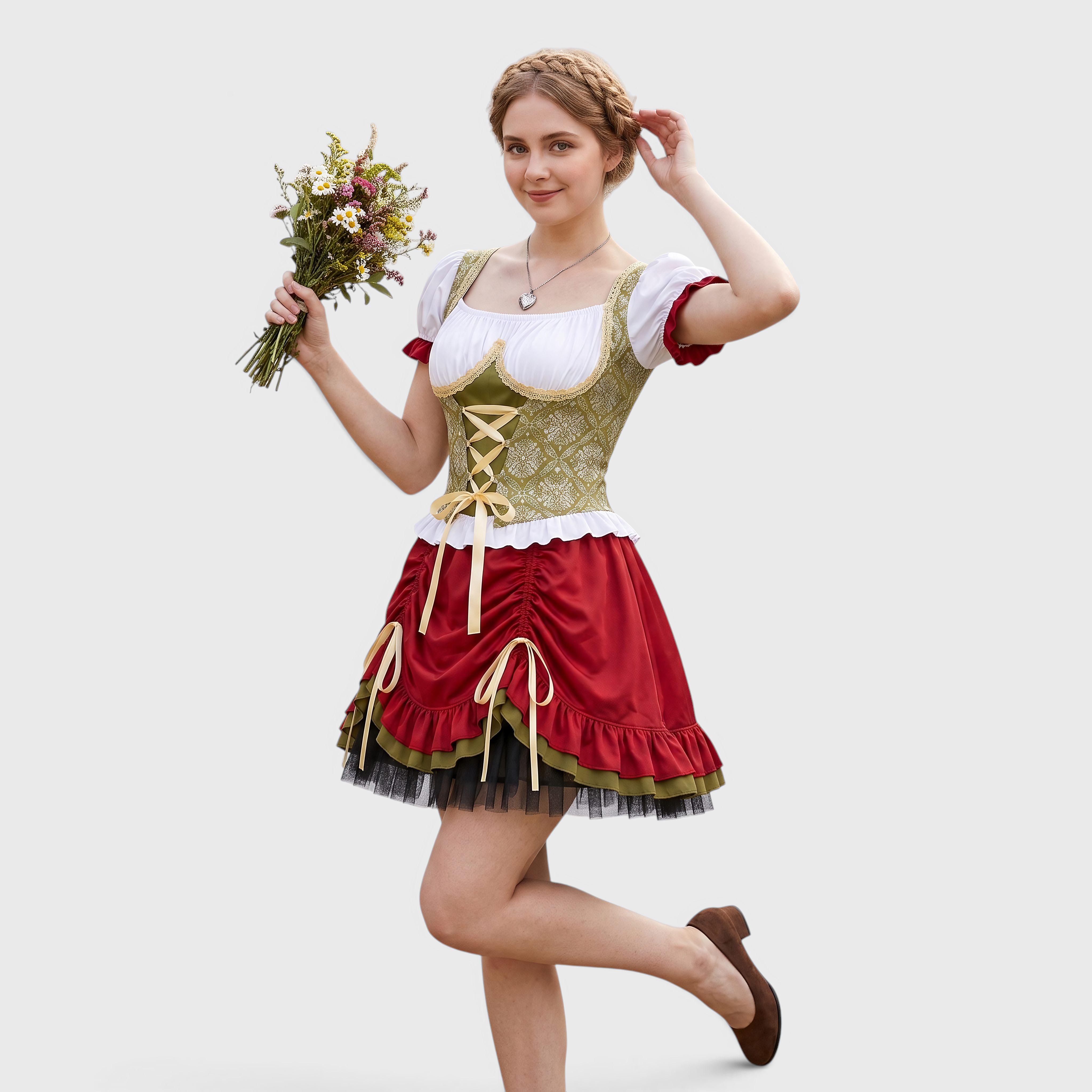 Dame Oktoberfestkostume: snøreliv, pufærmer og flæseskørt - - Gifts – Seasonal – Oktoberfest - {{ product_tags }