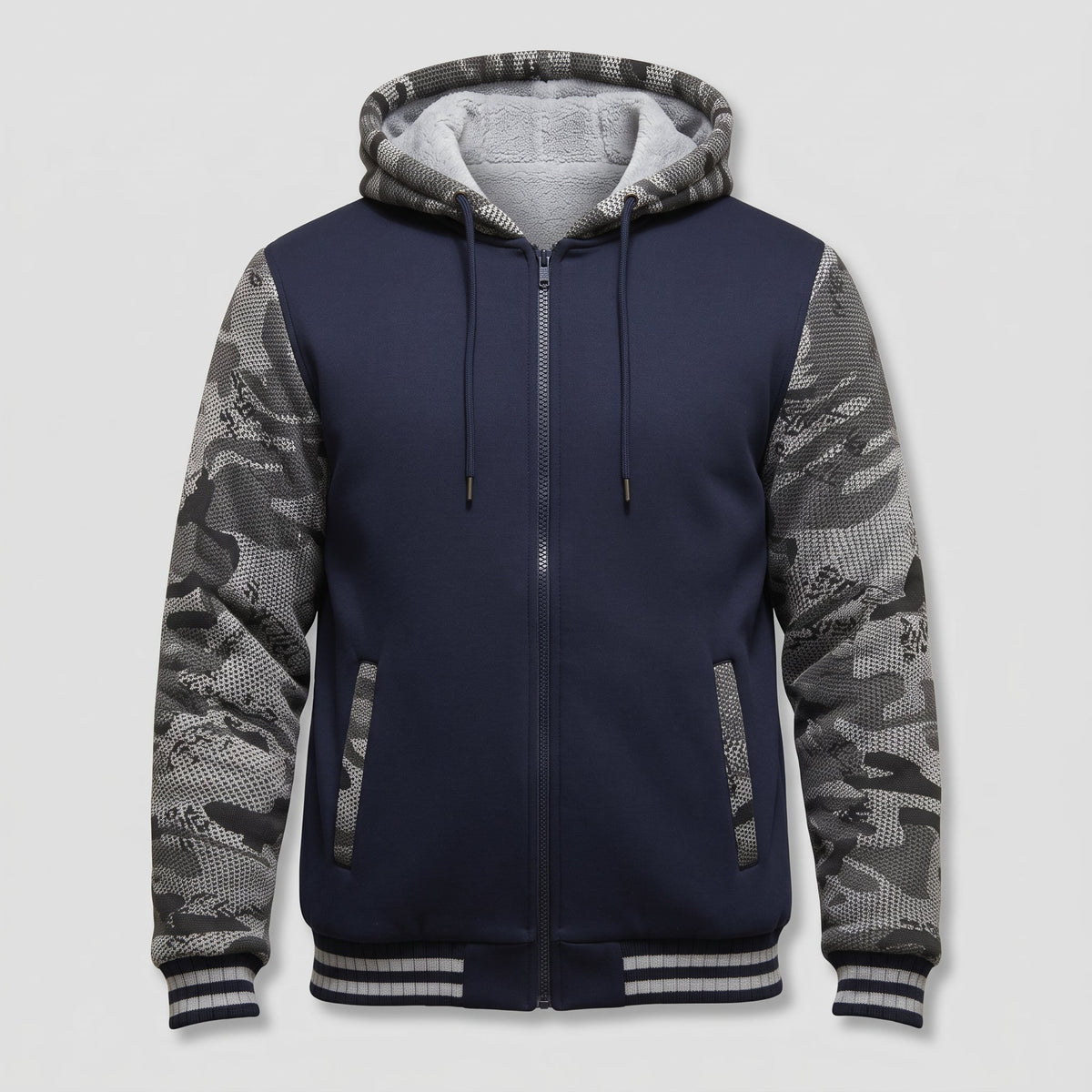 Herre Varm Fleece Hættejakke i Colorblock-Design