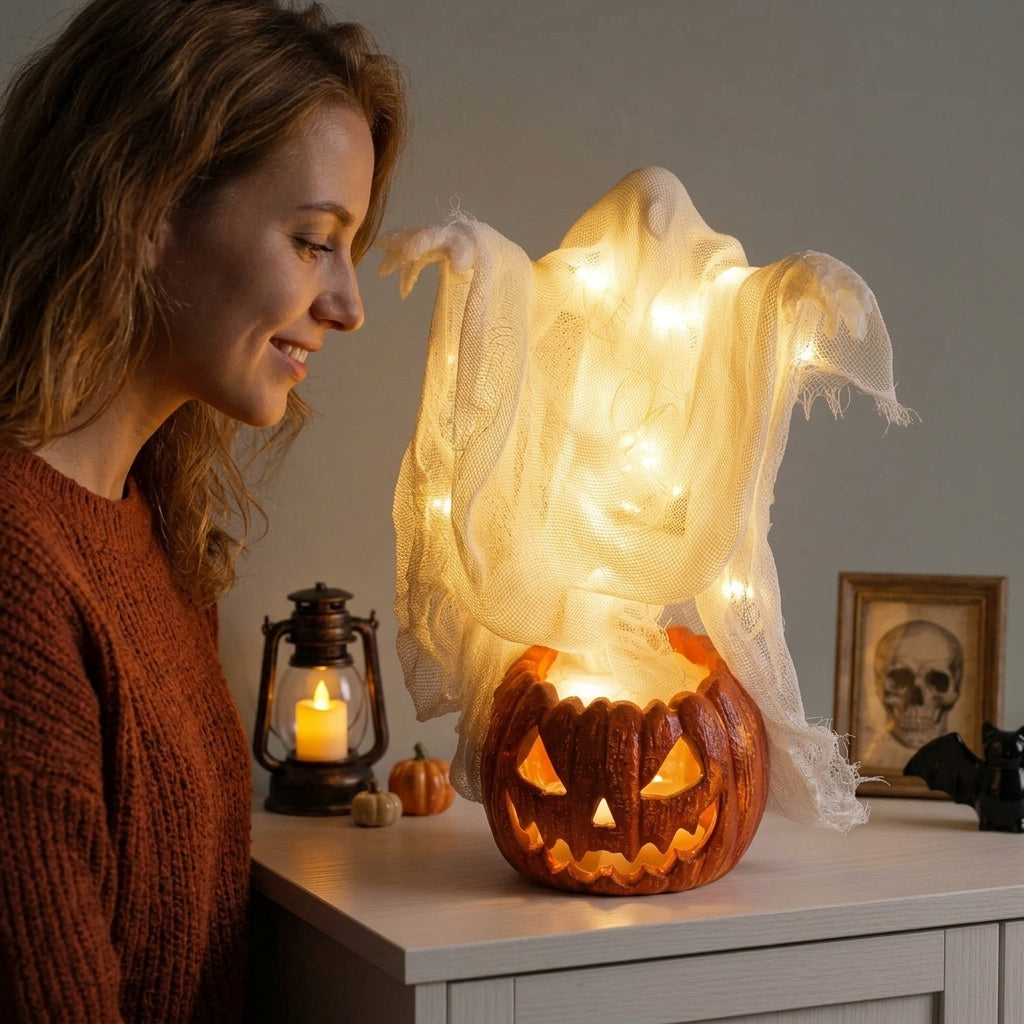 Kæmpe Lysende Spøgelse-græskar LED Lampe - 130cm - - Home & Garden > Decor > Seasonal & Holiday Decorations - {{ product_tags }