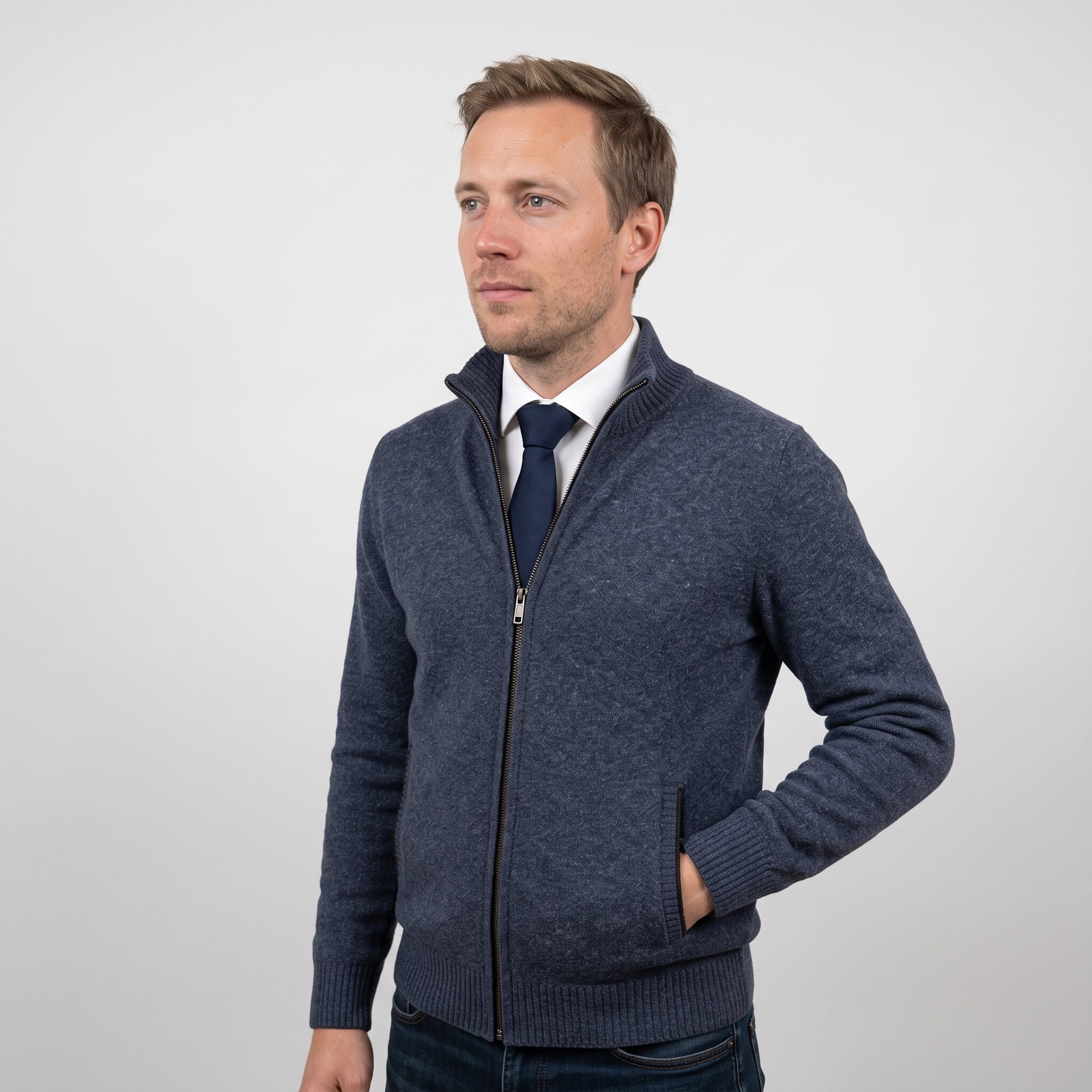 Herre Strikcardigan med Lynlås - Elegant og Behagelig