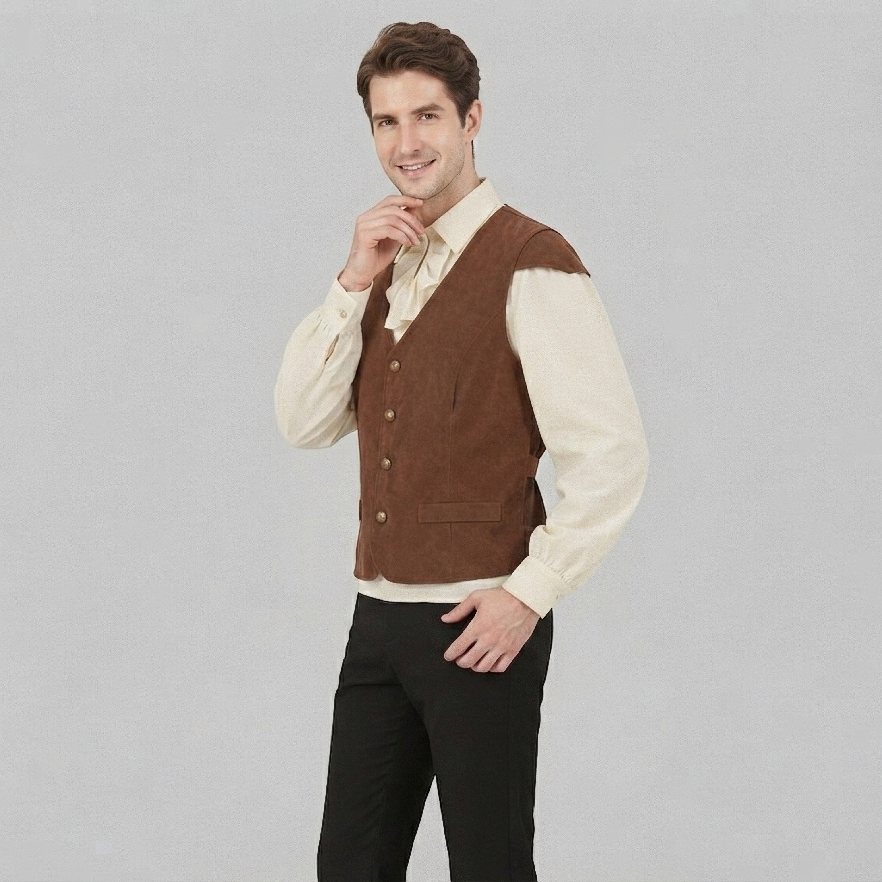 Herrevest brun fløjlslook V-hals historisk stil - - Gifts – Seasonal – Oktoberfest - {{ product_tags }