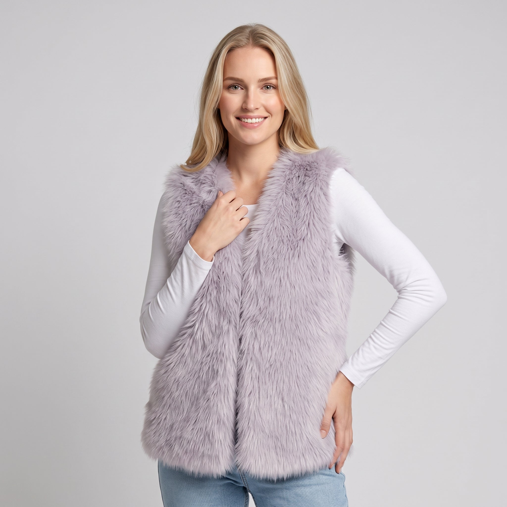 Dame Faux Pelsvest - Åben Front, Løs Pasform og Varm - - AS - Womens - Top - {{ product_tags }