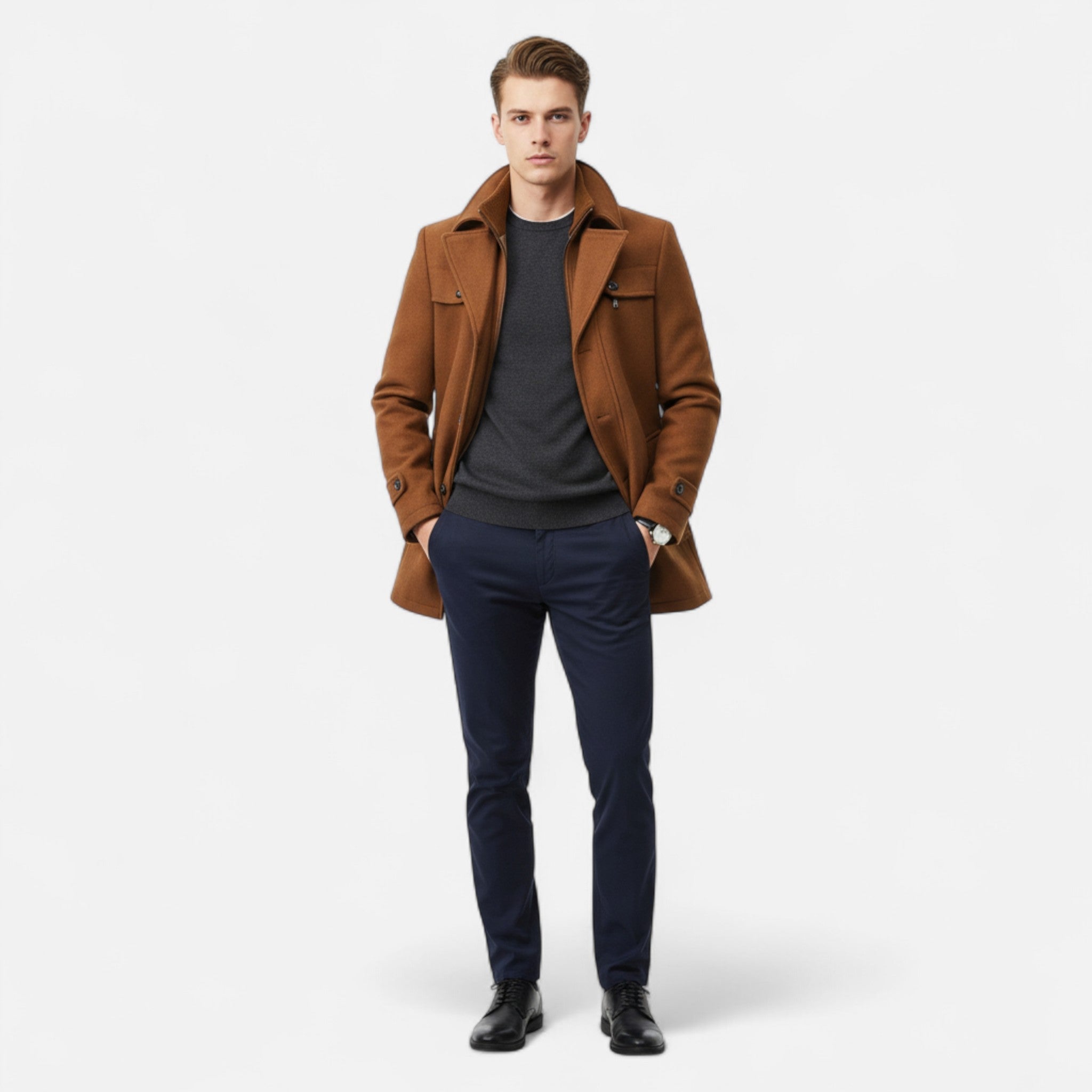 Trench Homme Laine Col Double Zippé