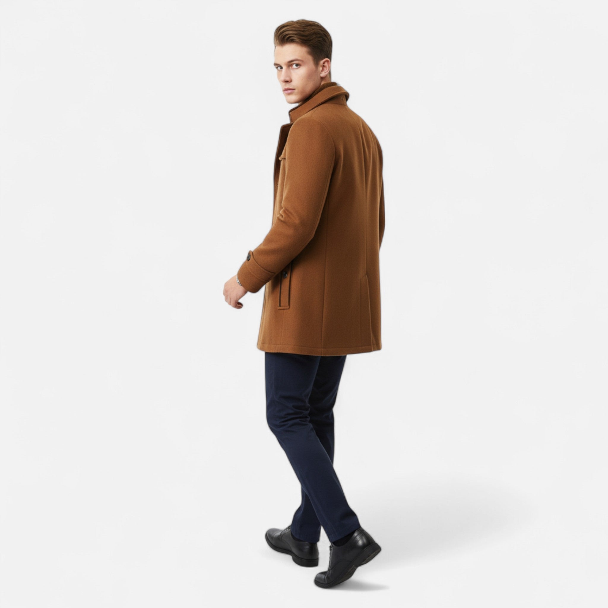 Ancienne Monde | Men's Wool Trench Coat Double Zipper Collar