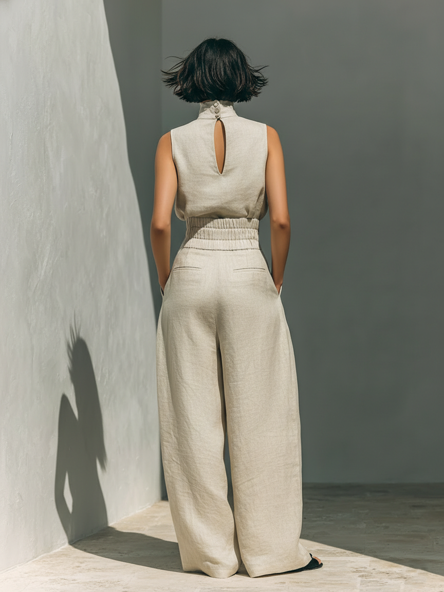 Maria™ | Complete set with tank top and wide cotton and linen pants - - - {{ product_tags }