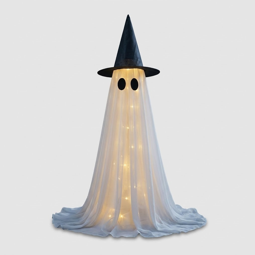 Lysende Spøgelse med Heksehat - LED Halloween-dekoration