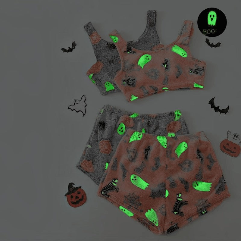 Pyjamasæt til Halloween - Grå/orange med glødende spøgelser - - Gifts – Seasonal – Halloween - {{ product_tags }