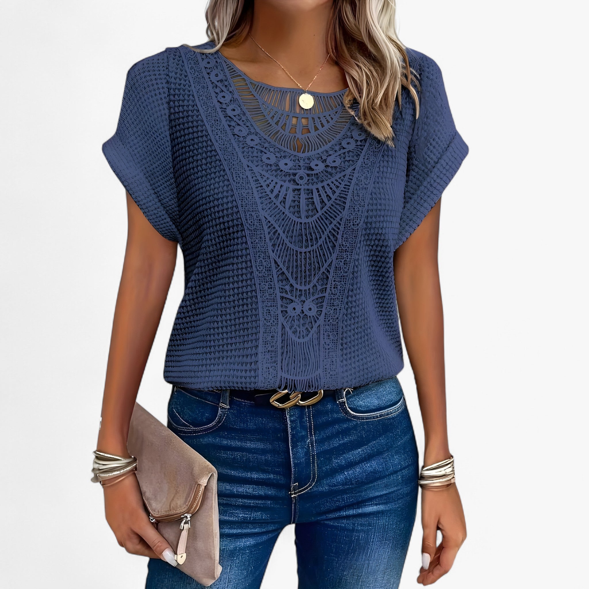Elise | Chic Blonde Top – Elegance og Stil til Hverdag og Fest - Mørkeblå - women's fashion - {{ product_tags }