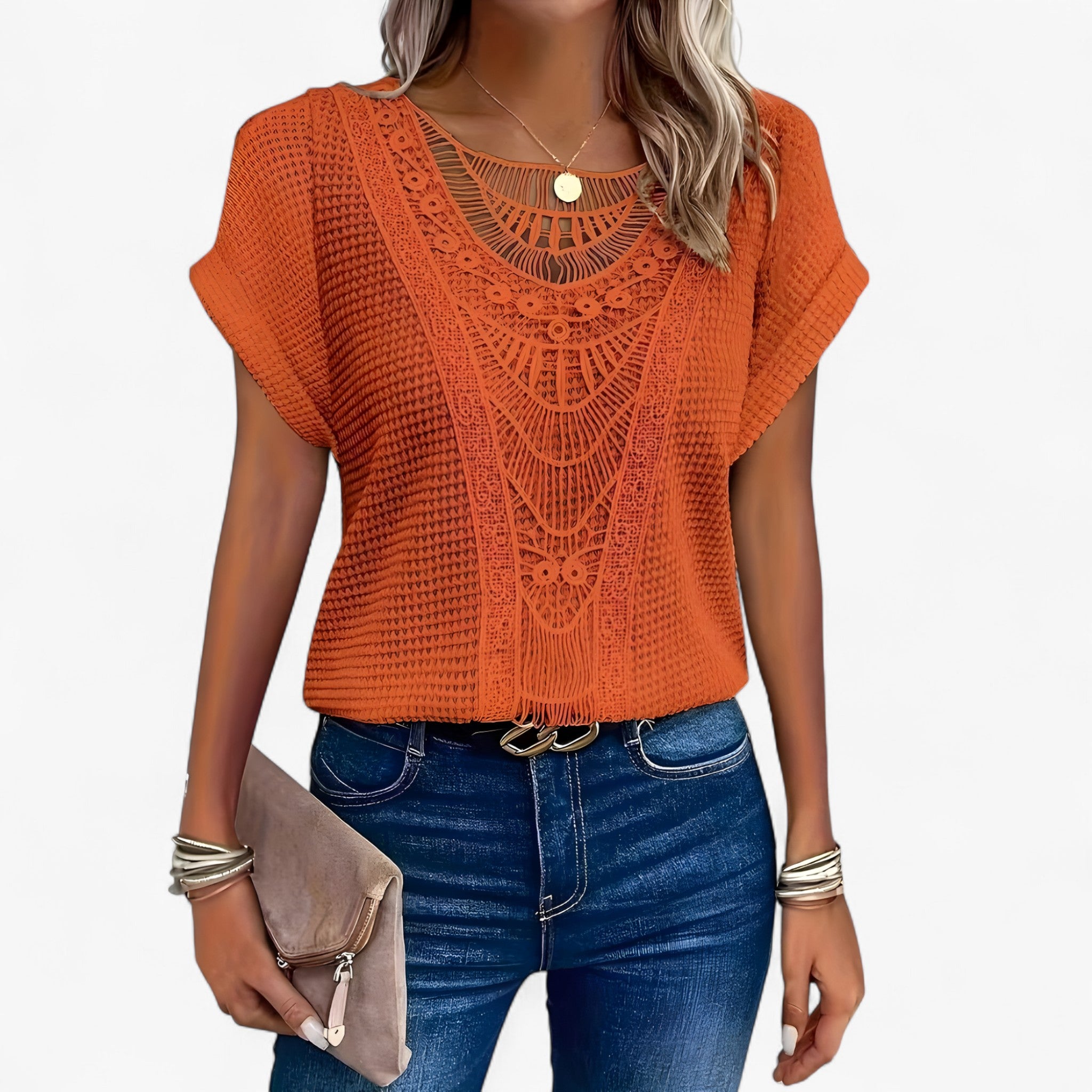 Elise | Chic Blonde Top – Elegance og Stil til Hverdag og Fest - Orange - women's fashion - {{ product_tags }