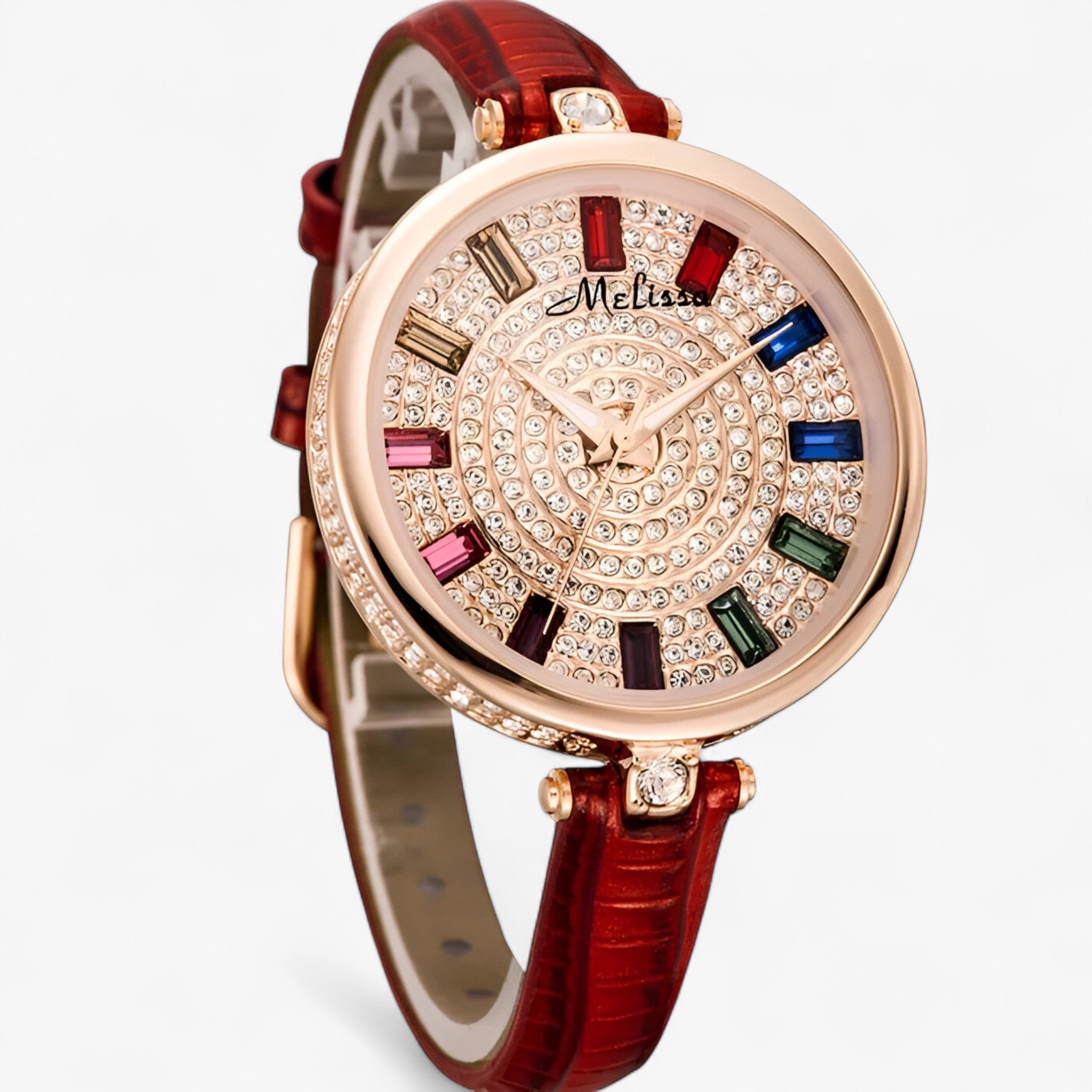 Melissa | Luksus quartz ur med læderrem og krystaller - - watches - {{ product_tags }