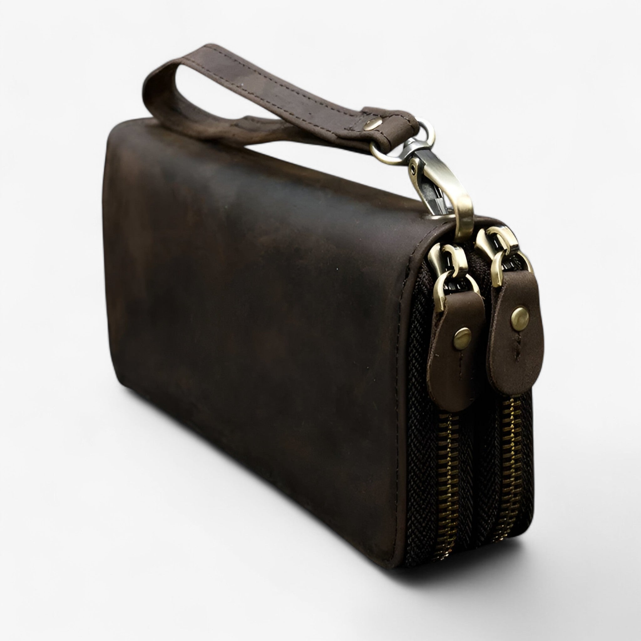 Lang Læder Pung til Mænd – Holdbar og Stilfuld - Dobbelt lynlås (mørk) - bags - {{ product_tags }
