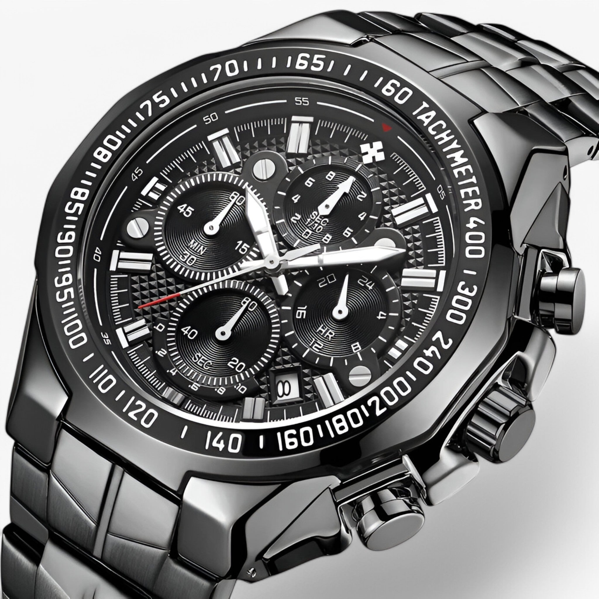 Adrian | Luksus sort stål sportsur - helt sort - watches - {{ product_tags }