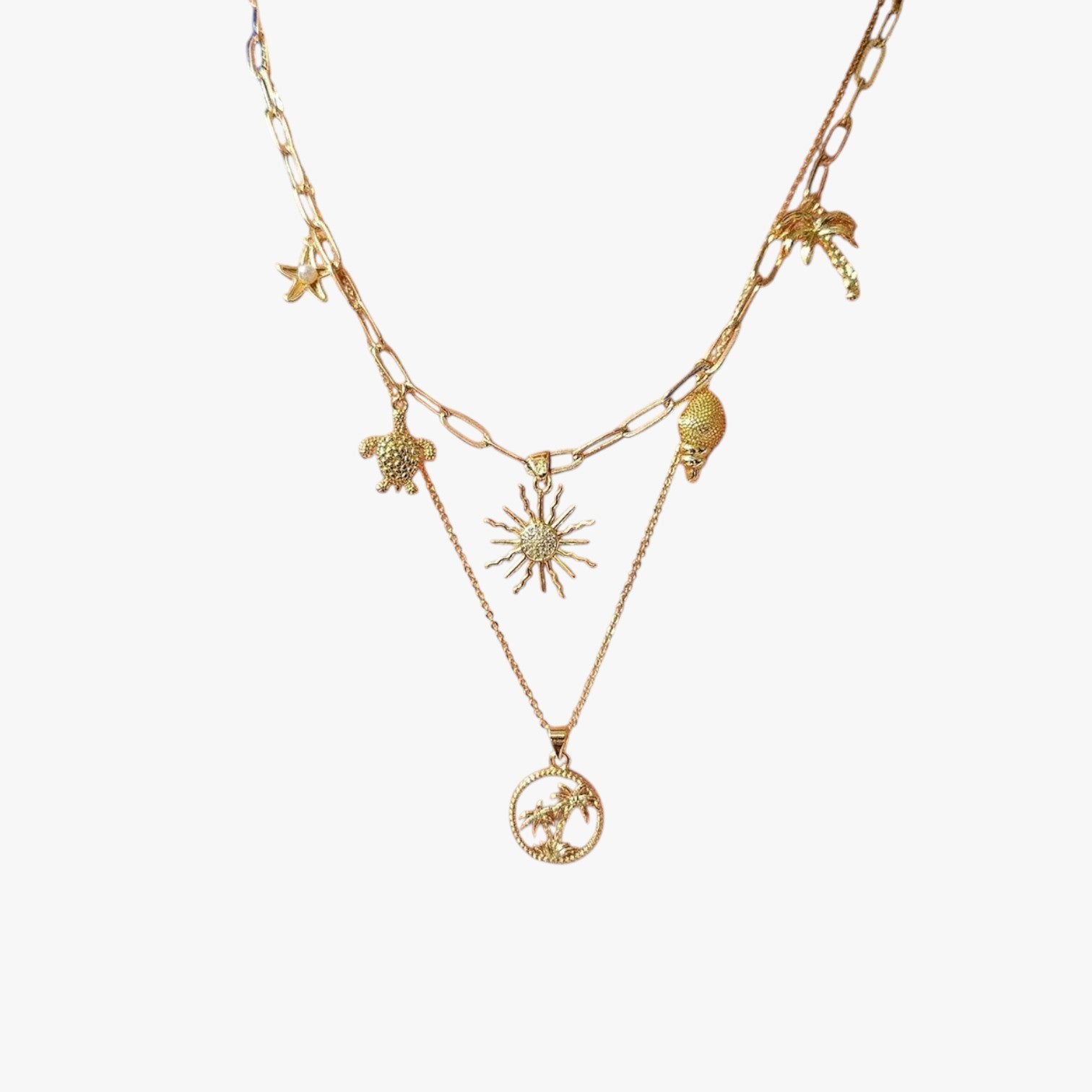 Lina | Minimalistisk sommerhalskæde med skildpadde og søstjerne - - Lina | Minimalistisk sommerhalskæde med skildpadde og søstjerne - €25 - {{ product_tags }