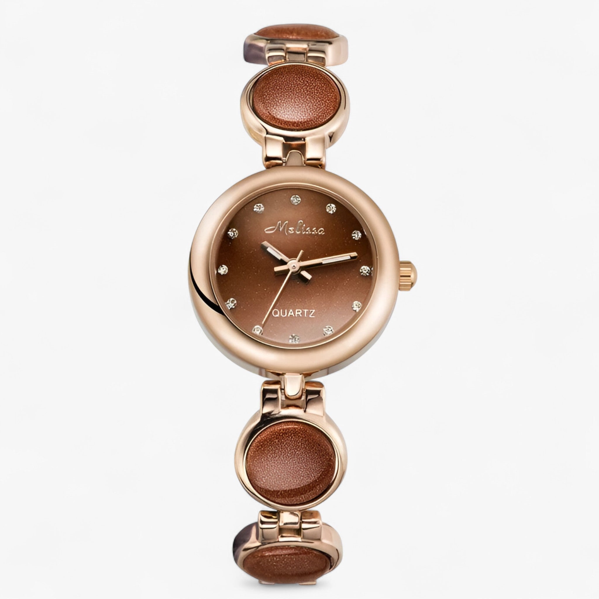 Isabelle | Luksus dameur med krystal clips og rustfri stålrem - Gylden brun - watches - {{ product_tags }