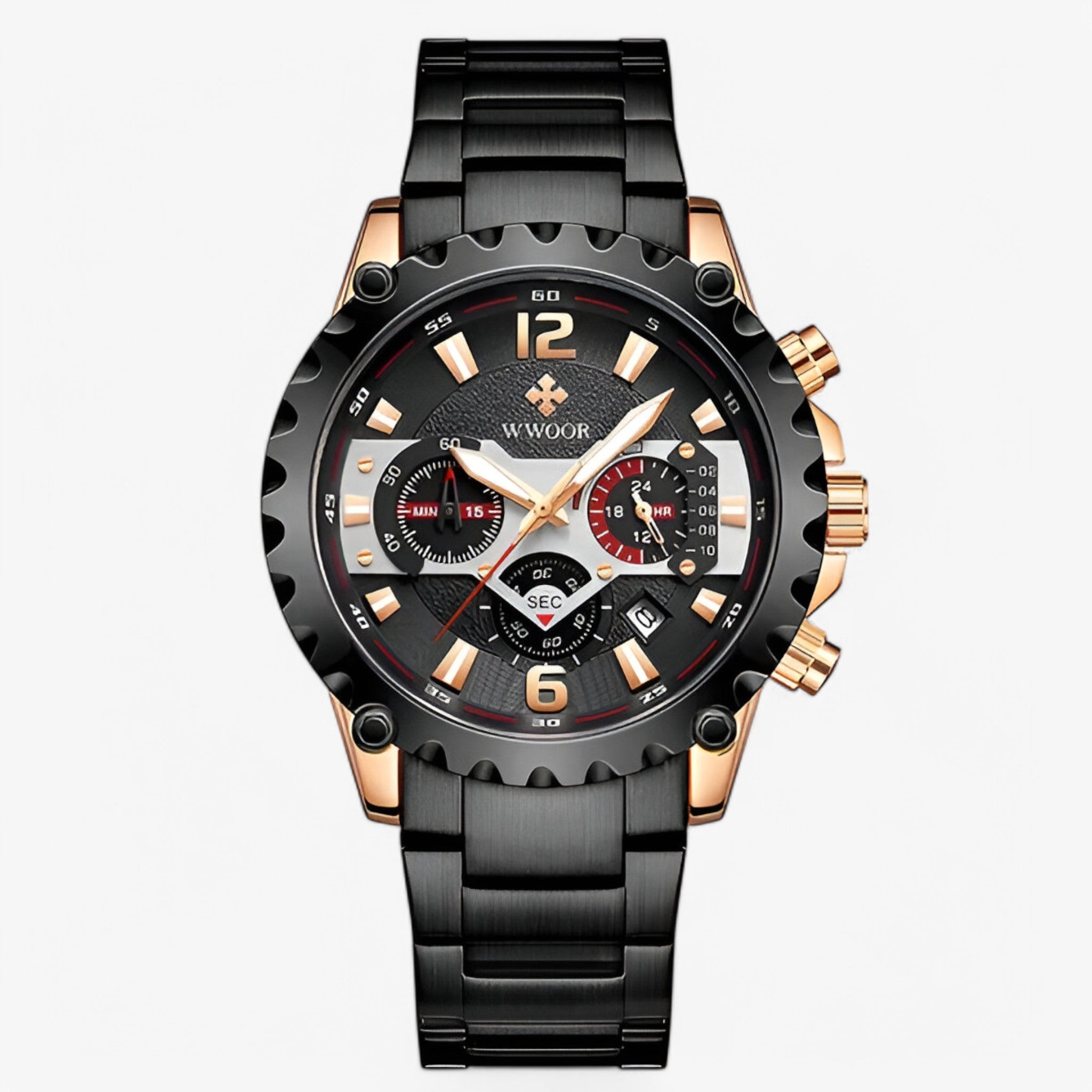 Cleo | Luksus chronograafhorloge van roestvrij staal - lyserød sort - watches - {{ product_tags }