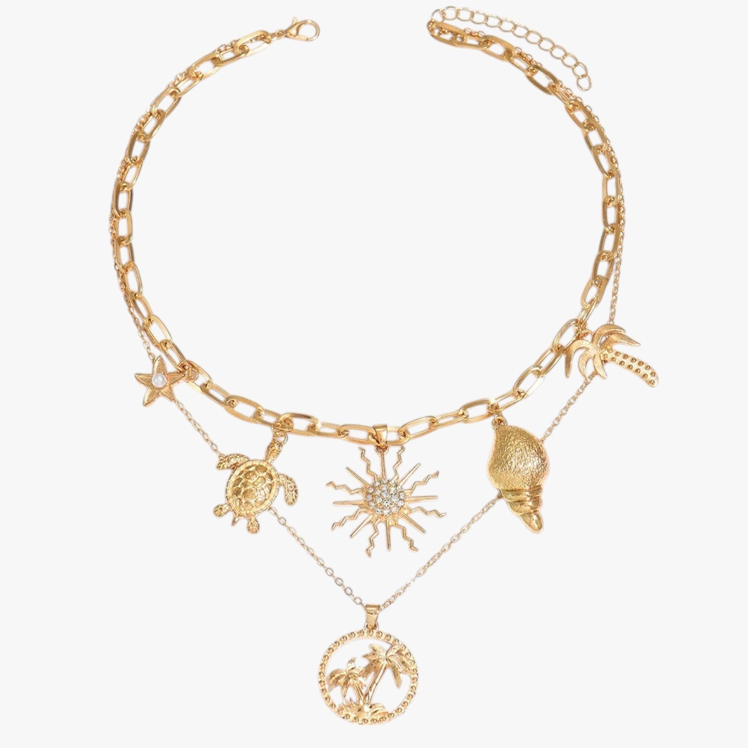 Lina | Minimalistisk sommerhalskæde med skildpadde og søstjerne - Guld 37+5cm Moderne - Lina | Minimalistisk sommerhalskæde med skildpadde og søstjerne - €25 - {{ product_tags }