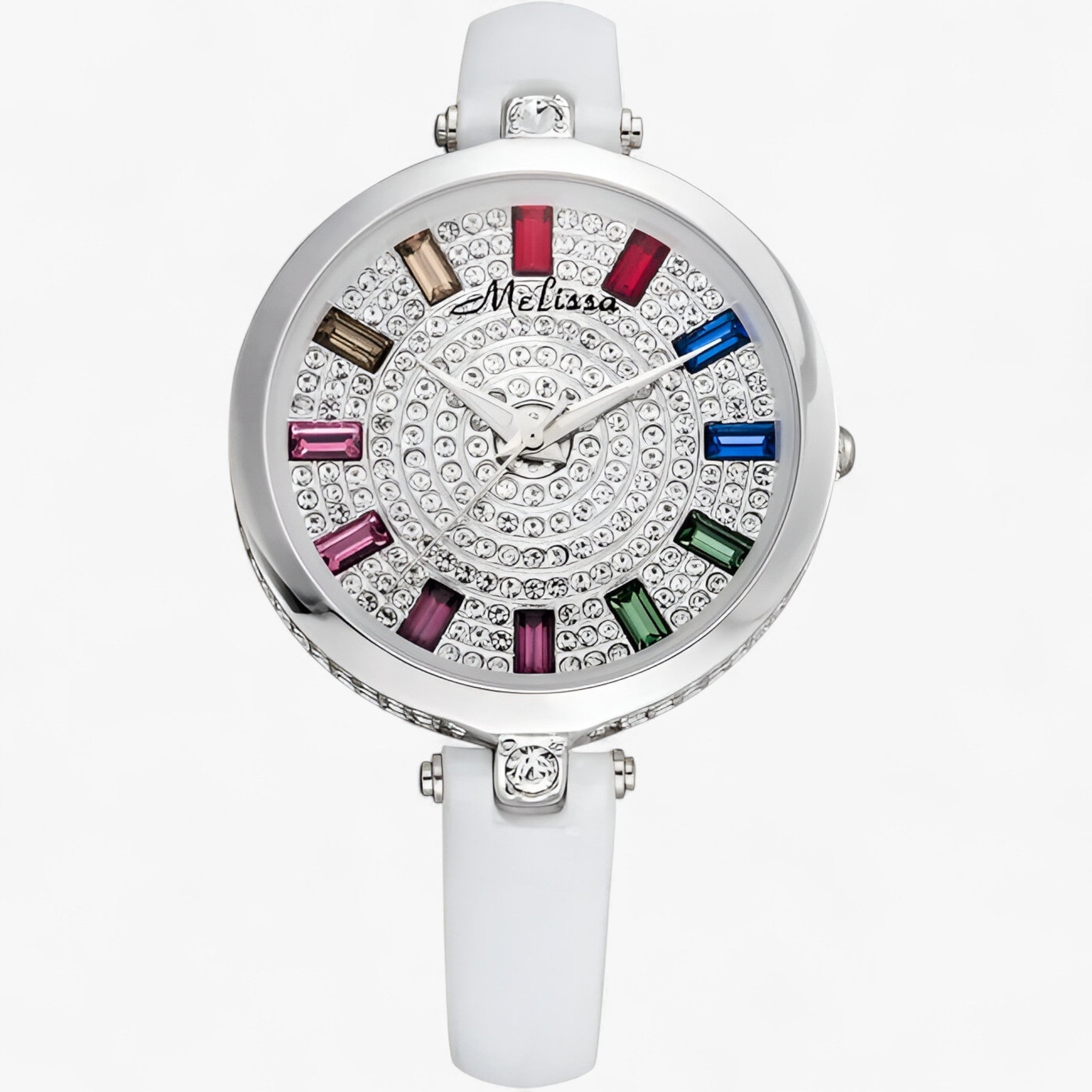 Melissa | Luksus quartz ur med læderrem og krystaller - Hvid - watches - {{ product_tags }