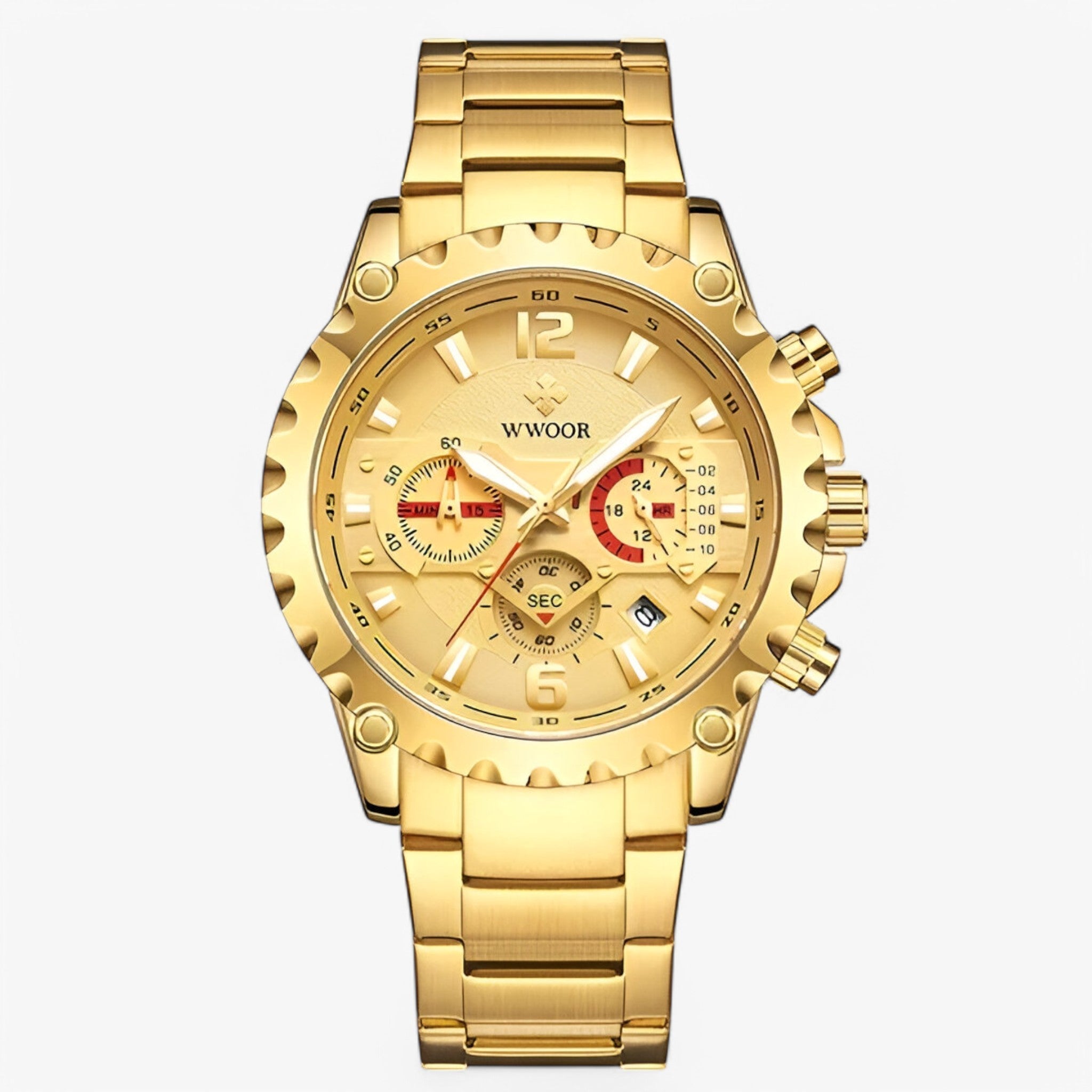 Cleo | Luksus chronograafhorloge van roestvrij staal - guld guld - watches - {{ product_tags }
