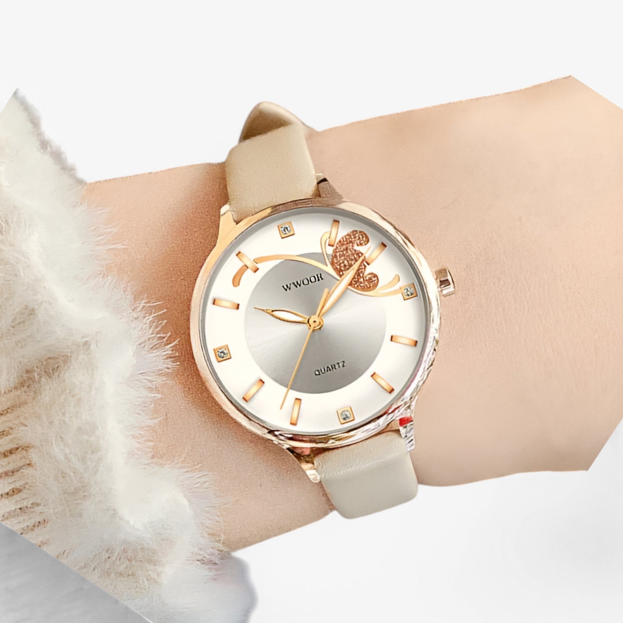 Vivian | Luksus hvidt læder quartz ur - - watches - {{ product_tags }