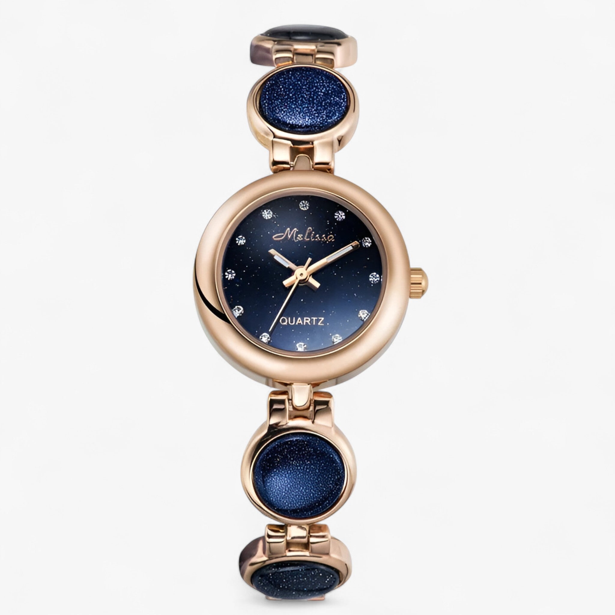 Isabelle | Luksus dameur med krystal clips og rustfri stålrem - Blå guld - watches - {{ product_tags }
