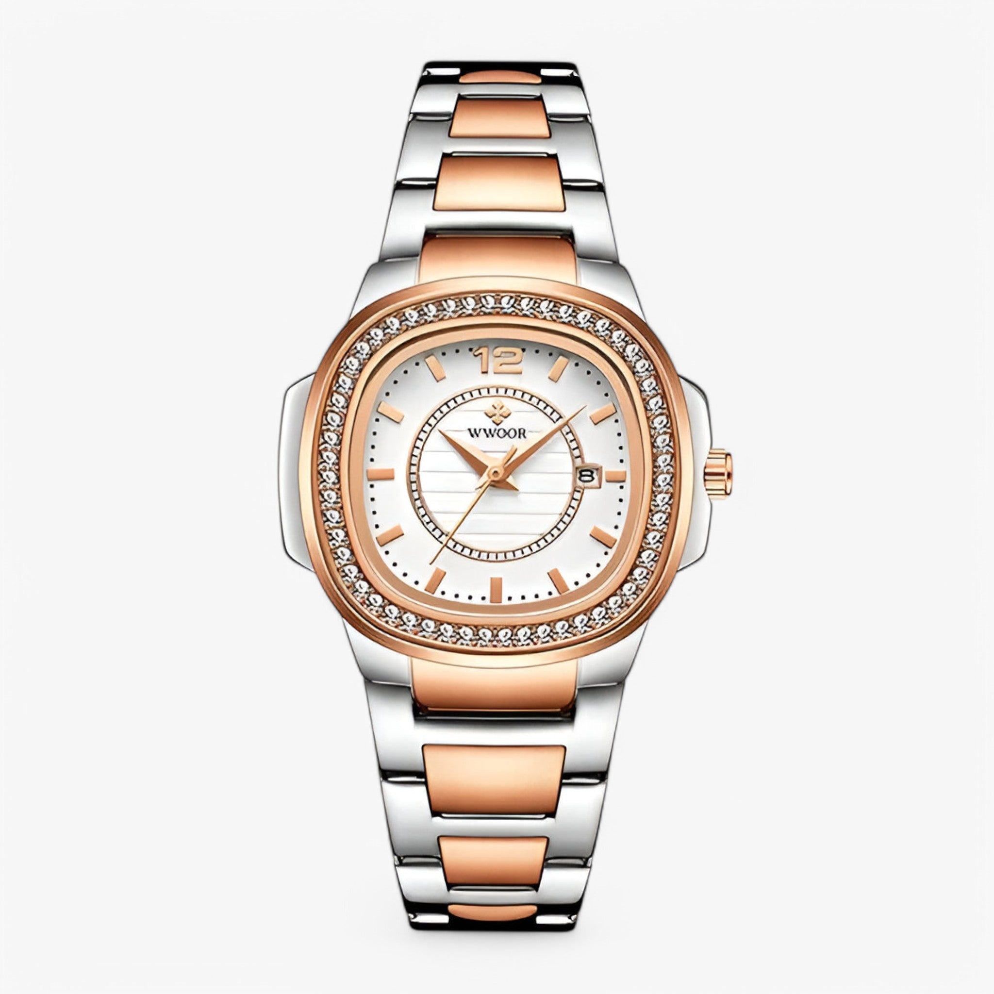 Amelia | Elegant damearmbåndsur lavet af guld og diamanter - hvid rose - watches - {{ product_tags }