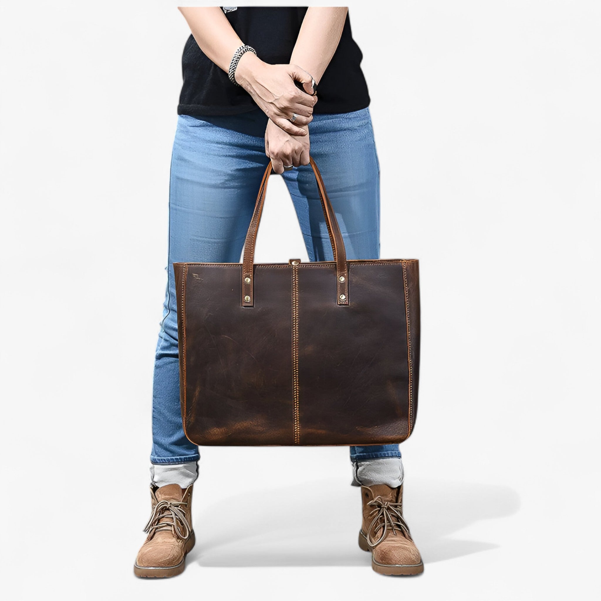 Vintage Læder Tote Taske – Stor Kapacitet - - bags - {{ product_tags }