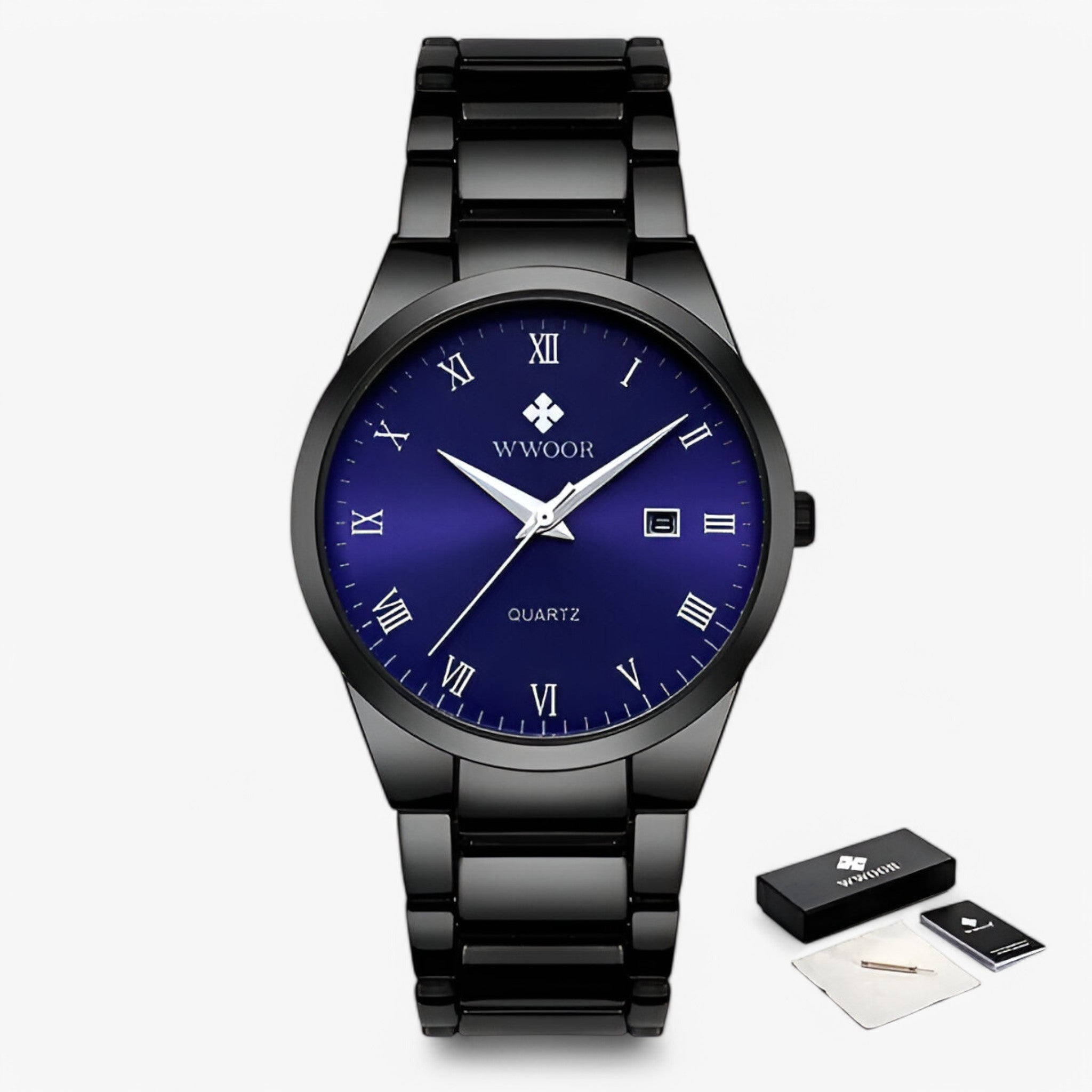 Victor | Elegant quartz ur - Sort blå med æske - watches - {{ product_tags }
