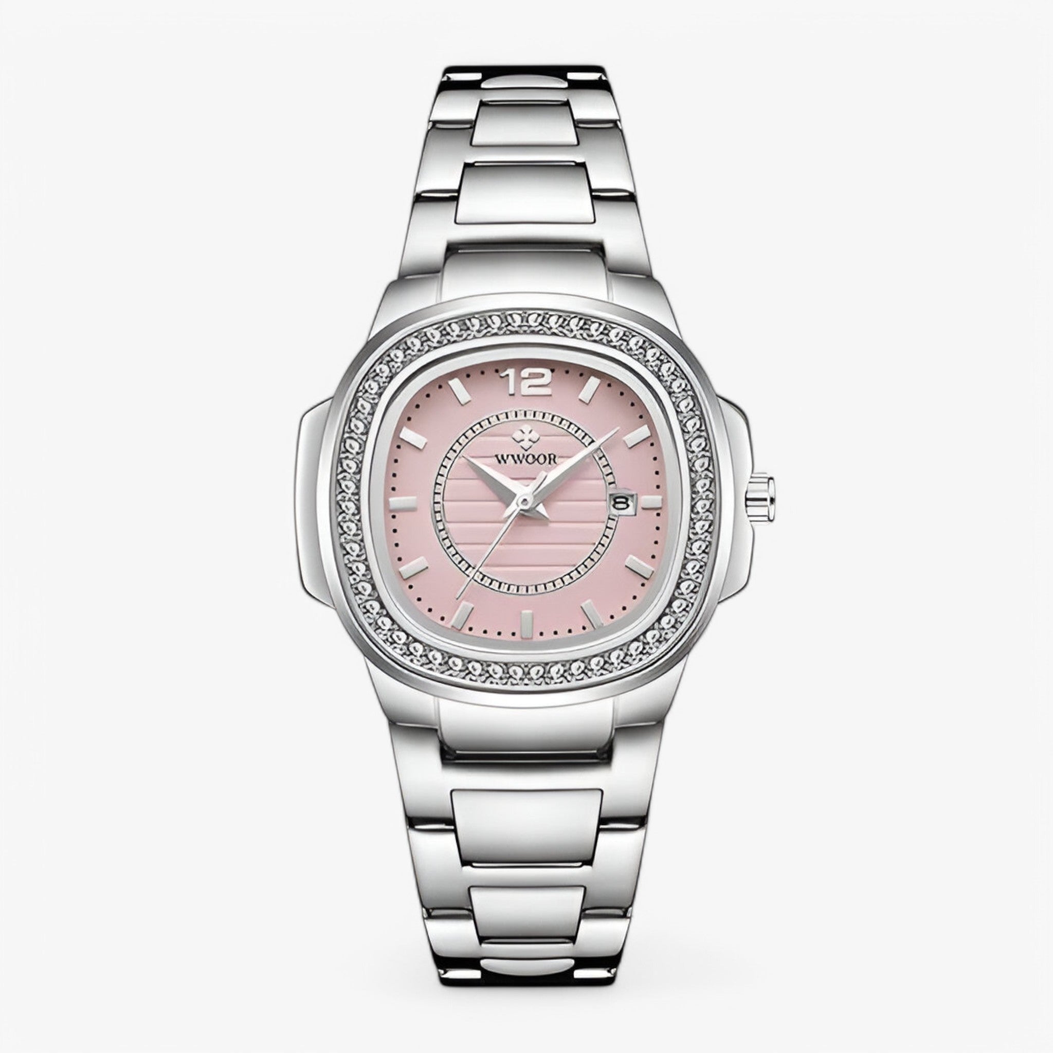 Amelia | Elegant damearmbåndsur lavet af guld og diamanter - sølv rose - watches - {{ product_tags }