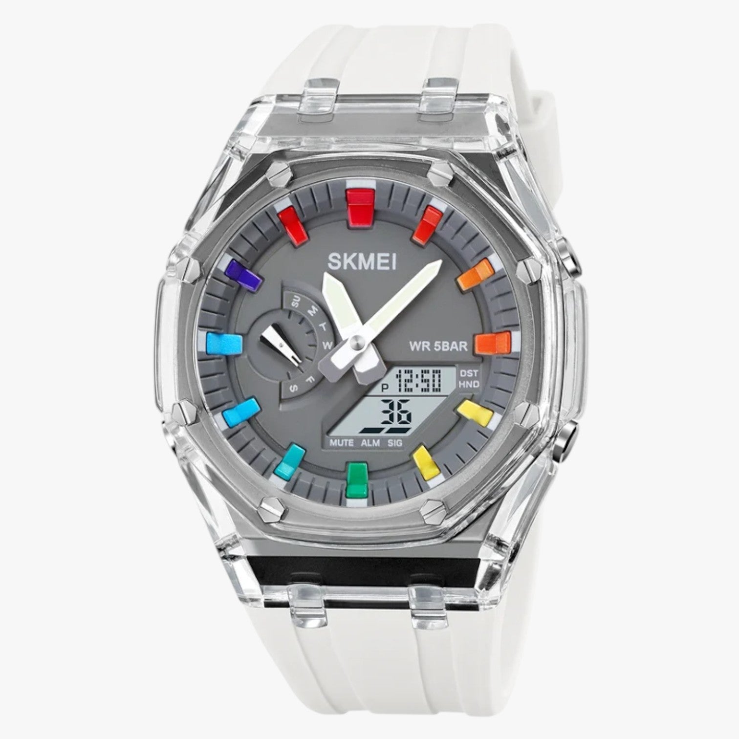 Fabian | Transparent digital ur med 5 ATM vandtæthed, alarm og intelligente funktioner - mode Hvid grå - Fabian | Transparent digital ur med 5 ATM vandtæthed, alarm og intelligente funktioner - €25 - {{ product_tags }