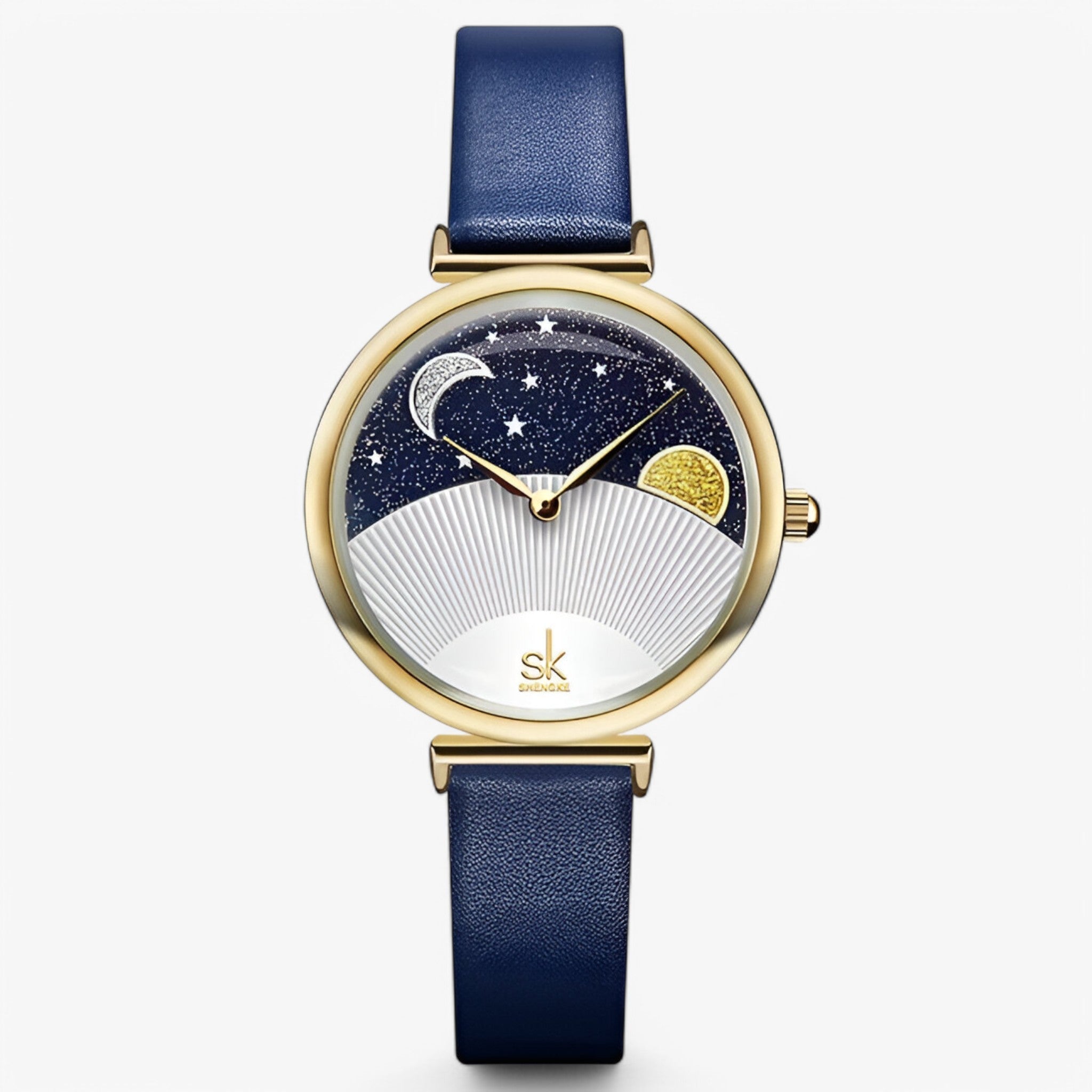 Luna | Damesur med romantisk måne- og stjerneskive - blå - watches - {{ product_tags }