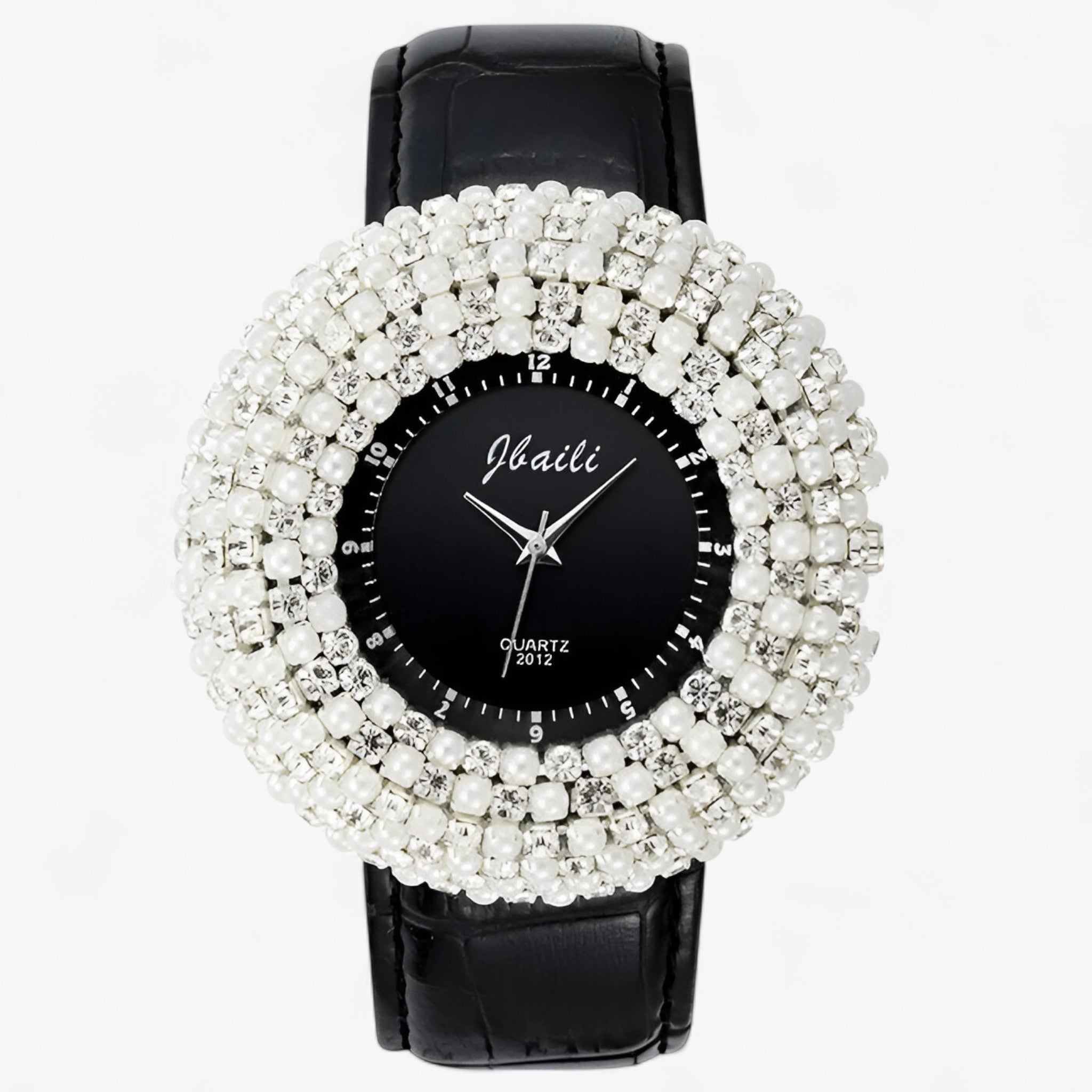 Joanna | Læderur med sort urskive og rhinsten - Sort - watches - {{ product_tags }