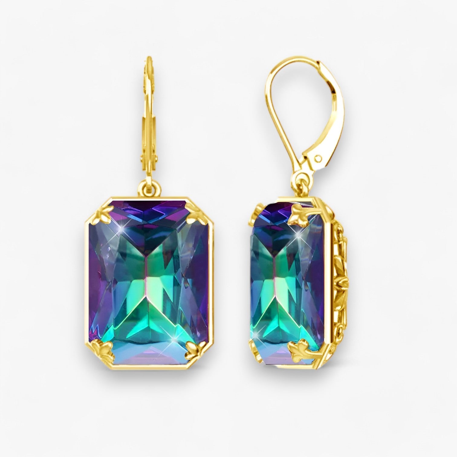 Amelia | Blå Topas Dangle Øreringe – Funklende Guld og Sølv - Mystisk Topas - women's fashion - {{ product_tags }