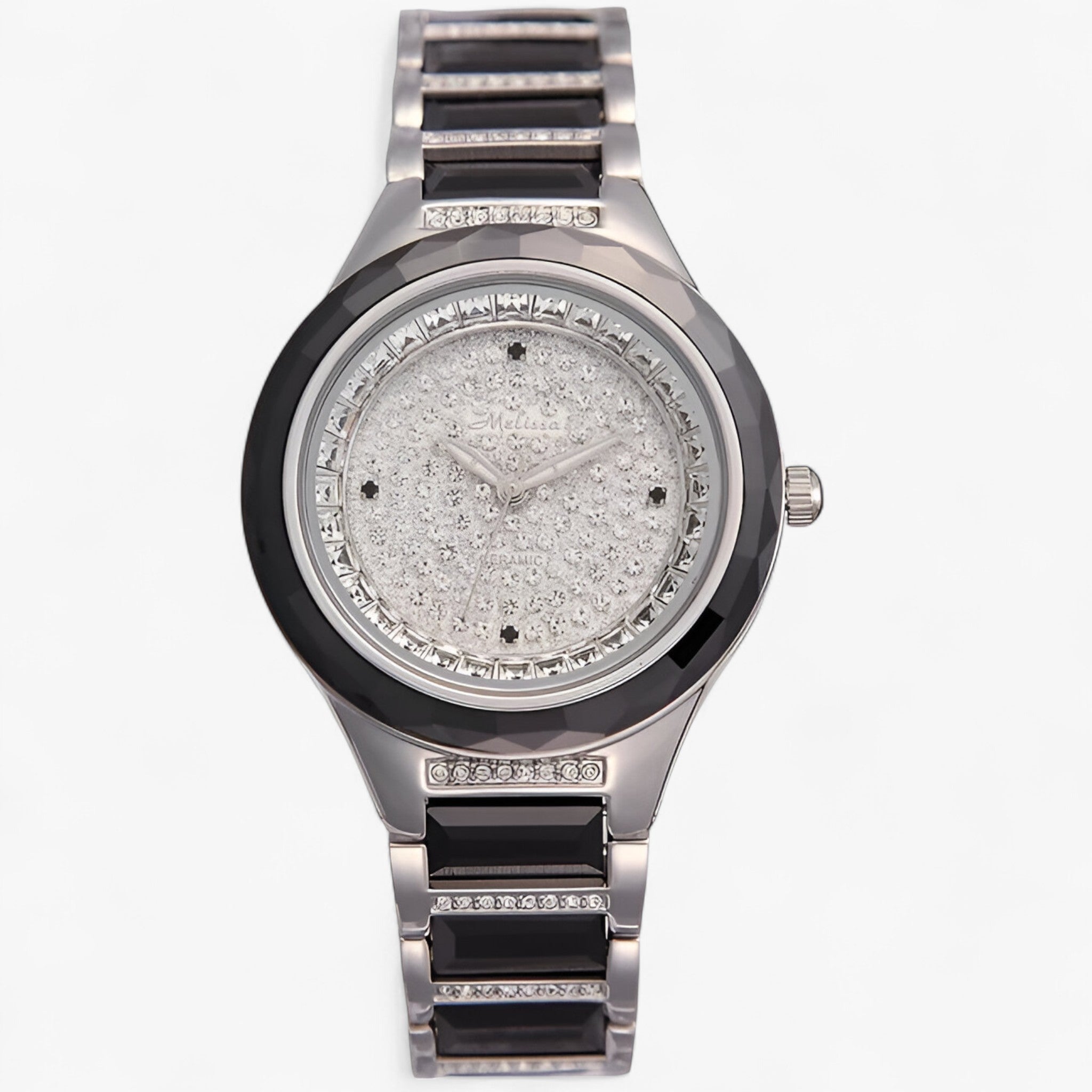 Katarina | Keramisk ur med østrigsk krystal - Sort sølv - watches - {{ product_tags }