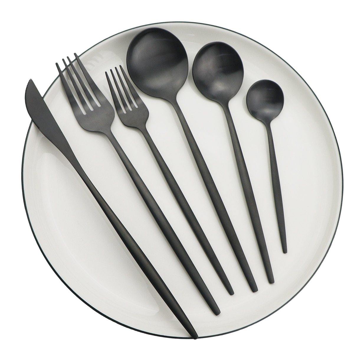 Torin - 36 stykker minimalistisk bestik - 36 stk mat sort - house & garden - {{ product_tags }