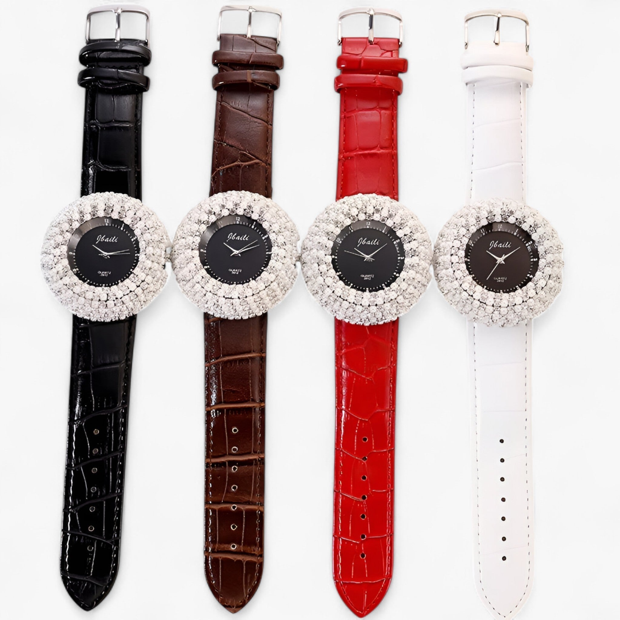 Joanna | Læderur med sort urskive og rhinsten - - watches - {{ product_tags }