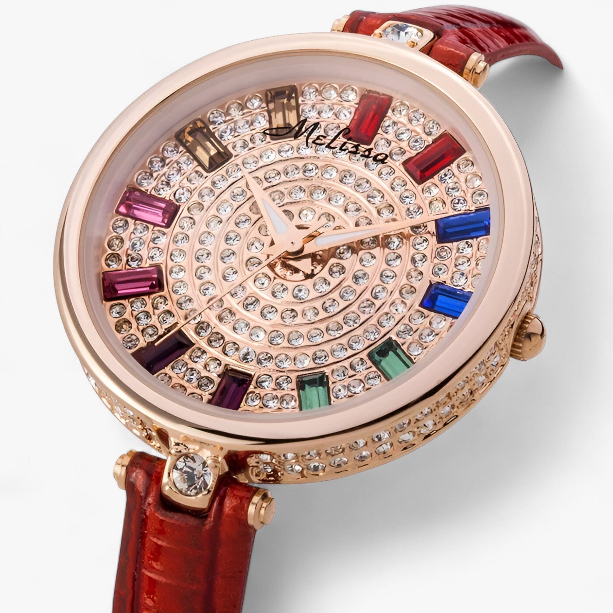 Melissa | Luksus quartz ur med læderrem og krystaller - - watches - {{ product_tags }