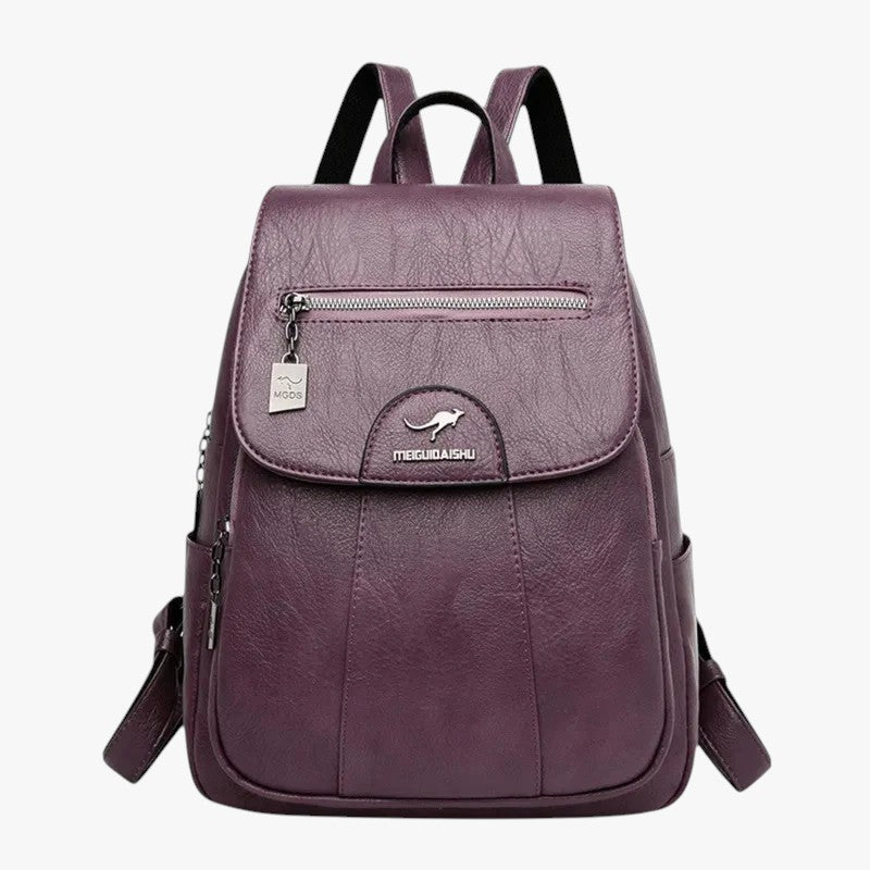 Laura | Vintage læder rygsæk – blød, stilfuld og perfekt til rejser - Lilla - bags - {{ product_tags }