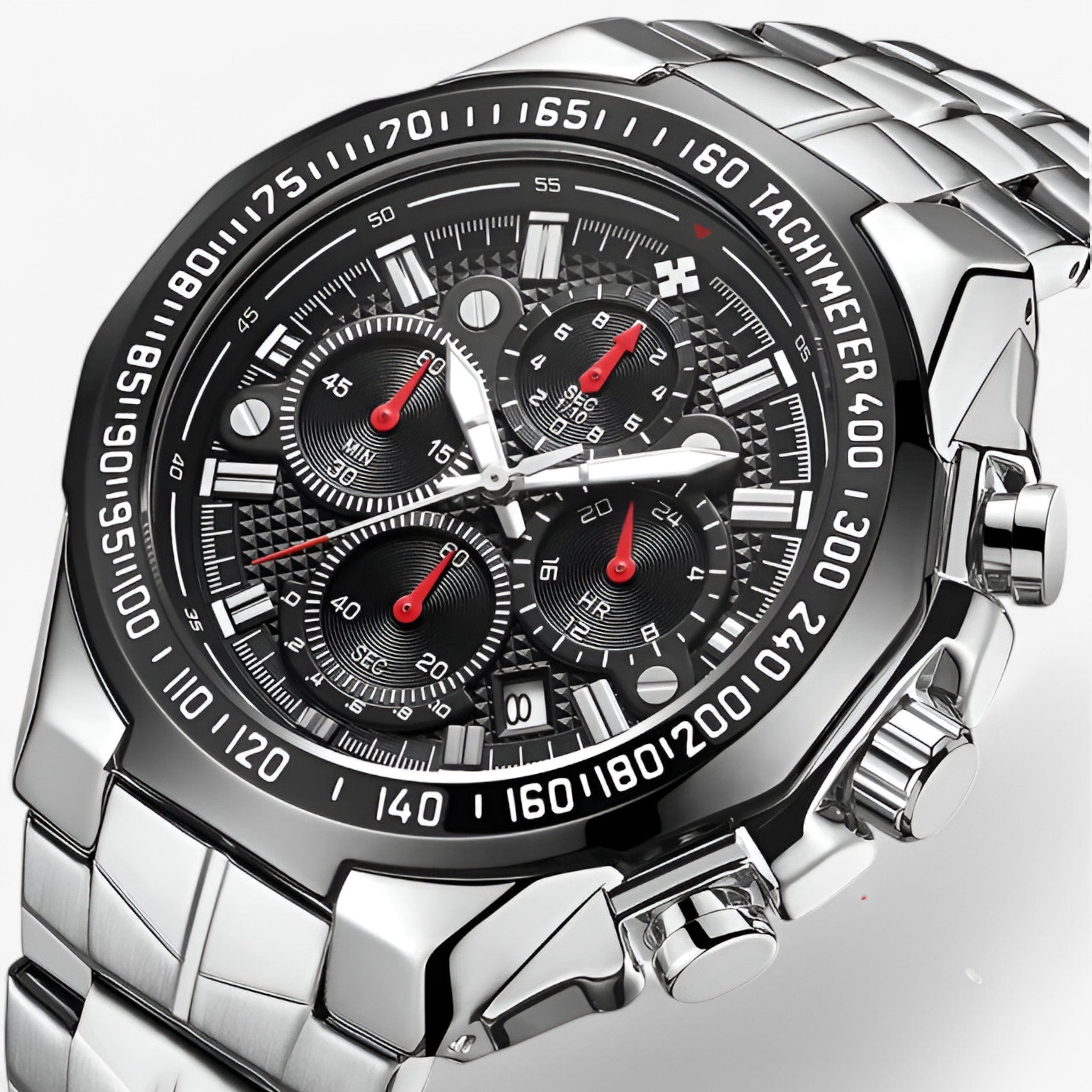 Adrian | Luksus sort stål sportsur - sort sølv - watches - {{ product_tags }