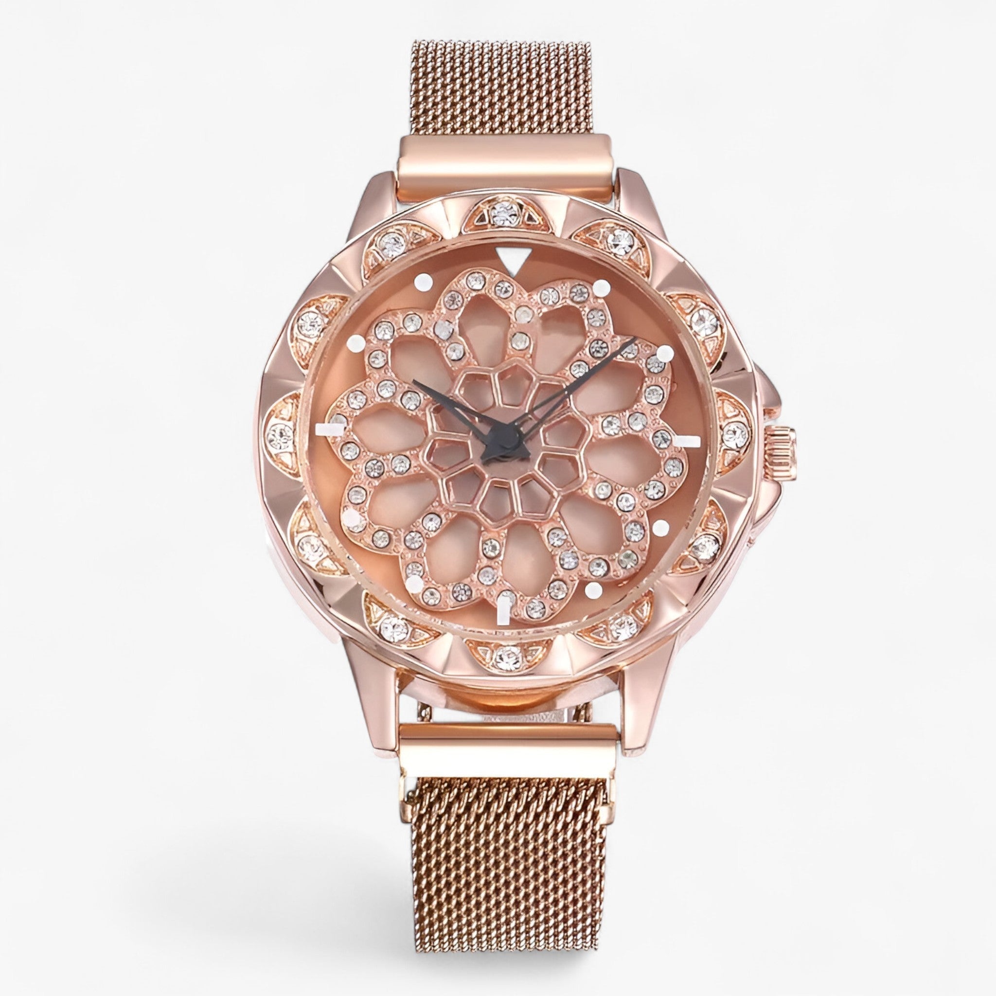 Lilla | Elegant dameur med blomstret magnetlås - Lyserød - watches - {{ product_tags }