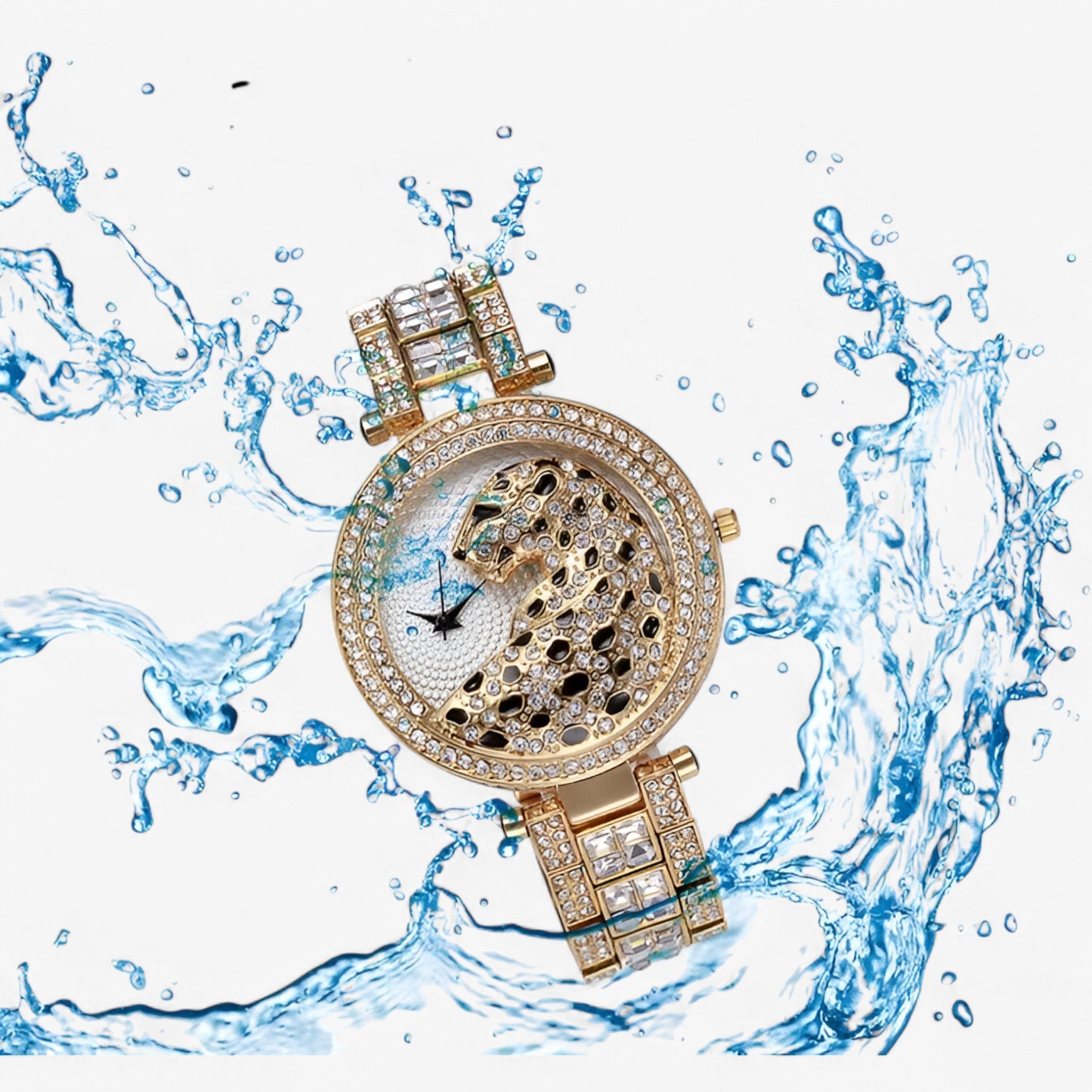 Heidi | Guld quartz ur med glitter og leopard motiv - - watches - {{ product_tags }