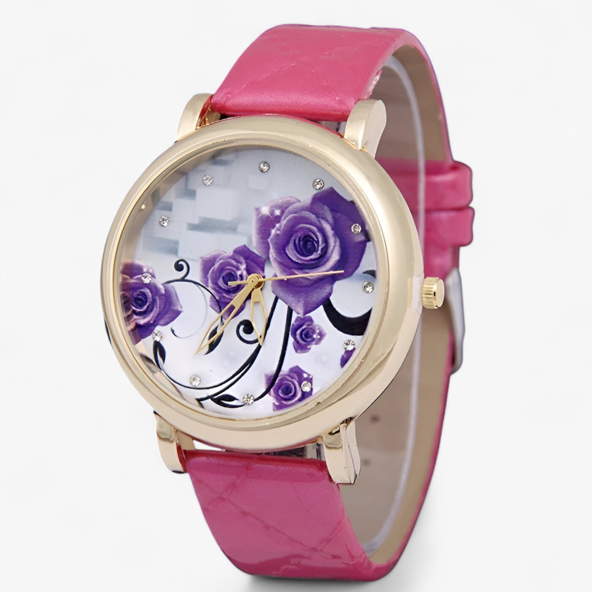 Zelda | Elegant quartz ur med blomstret læderrem - Rose 2 - watches - {{ product_tags }