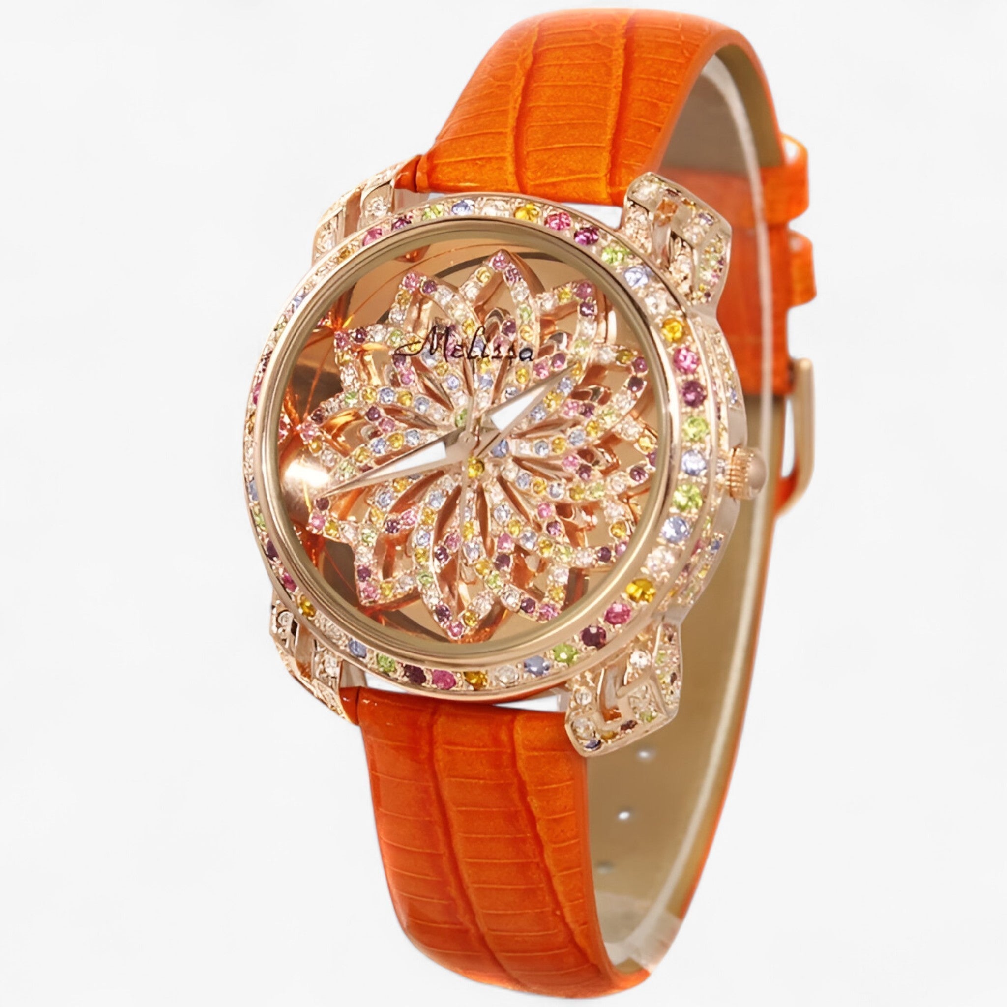 Yolanda | Candy Crystal Quartz dameur med læderrem - Orange - watches - {{ product_tags }