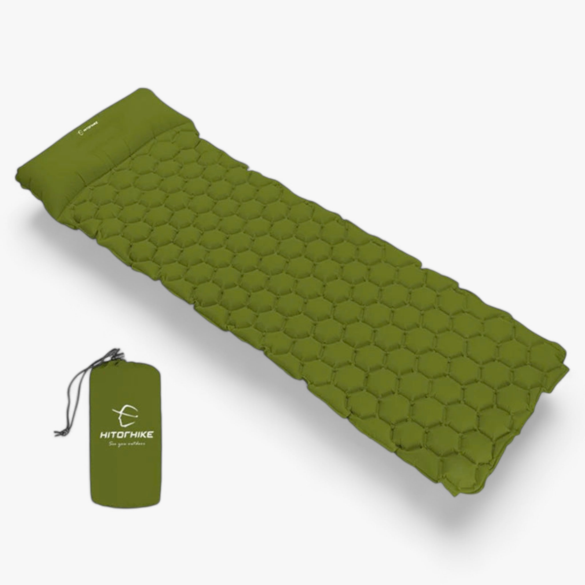 Campingmadras | Oppustelig liggeunderlag - Behagelig til vandring & udendørs brug - Grøn - Campingmadras | Oppustelig liggeunderlag - Behagelig til vandring & udendørs brug- $25 - {{ product_tags }