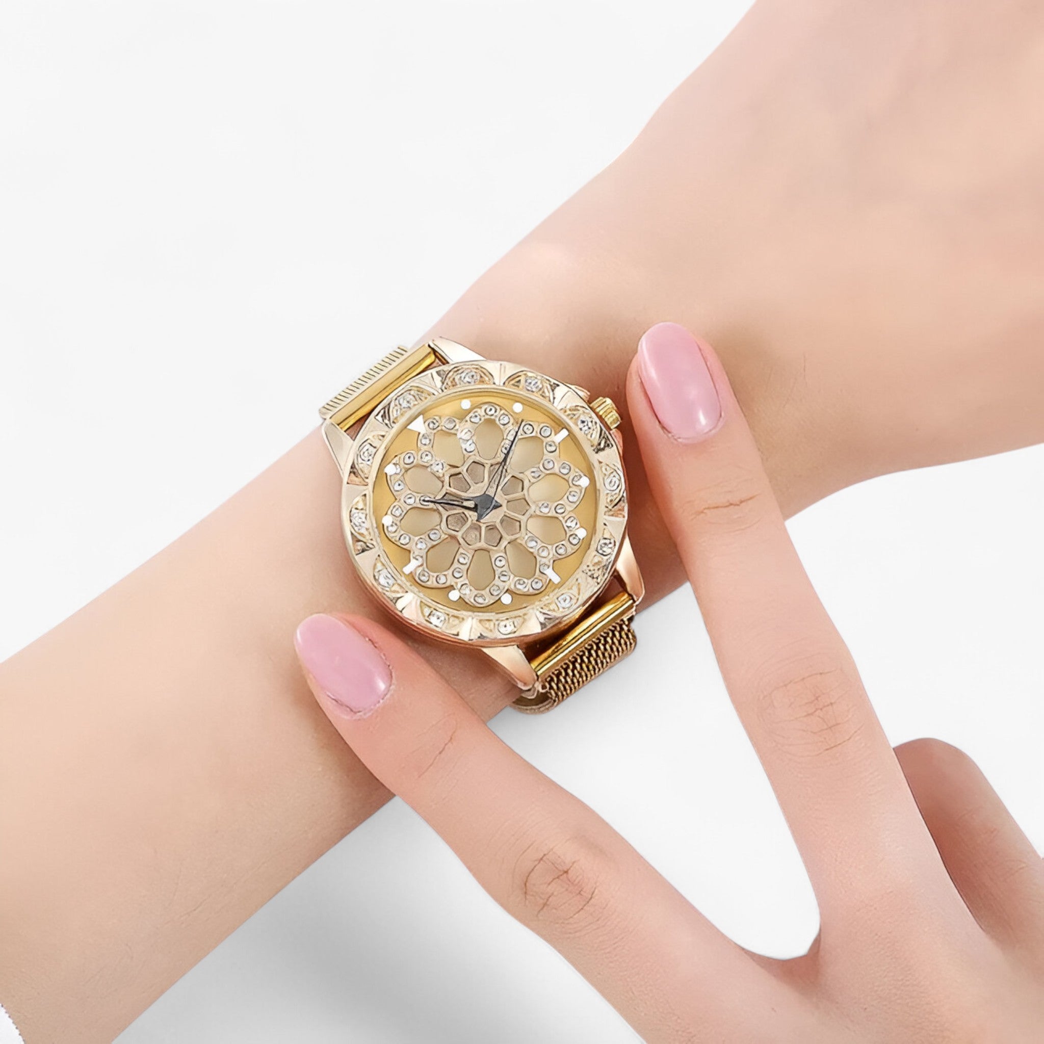 Lilla | Elegant dameur med blomstret magnetlås - - watches - {{ product_tags }