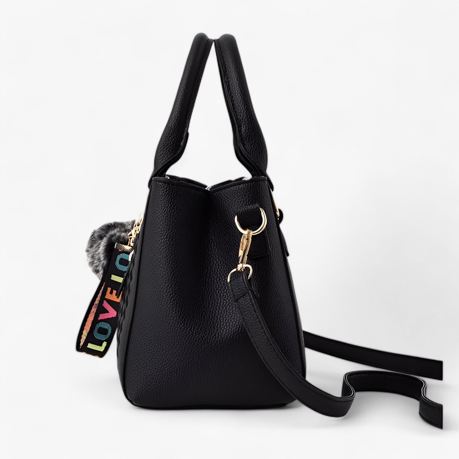 Lena | Stilfuld læder-messenger taske med blød pompon - - bags - {{ product_tags }