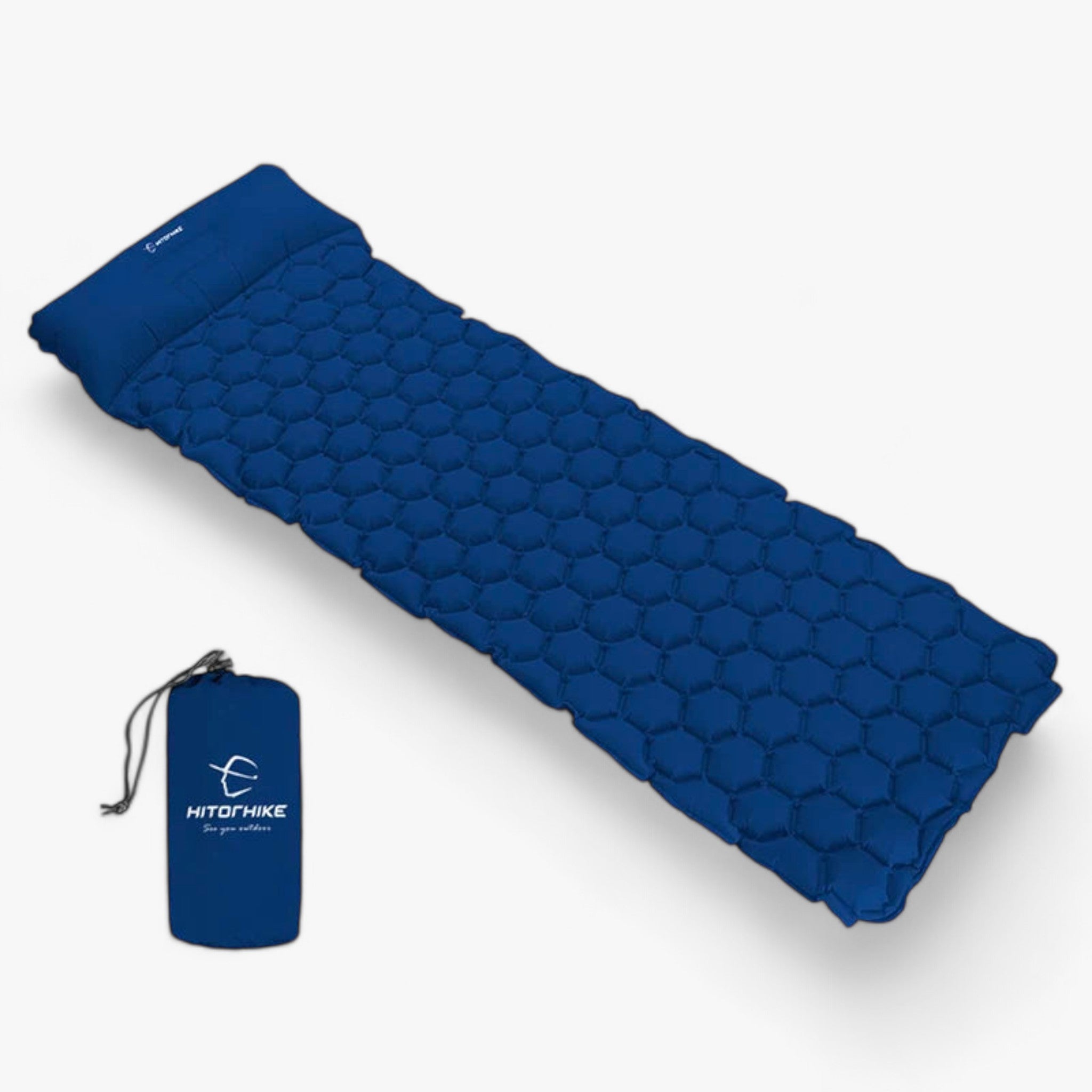 Campingmadras | Oppustelig liggeunderlag - Behagelig til vandring & udendørs brug - Mørkeblå - Campingmadras | Oppustelig liggeunderlag - Behagelig til vandring & udendørs brug- $25 - {{ product_tags }