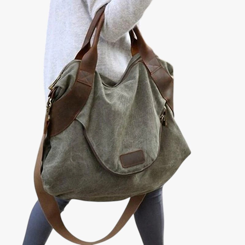 Stor lærredstaske med lomme - Grøn - bags - {{ product_tags }