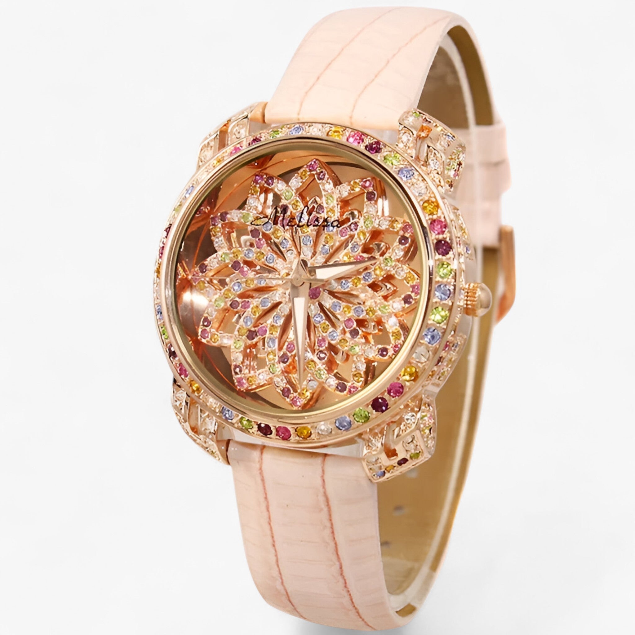 Yolanda | Candy Crystal Quartz dameur med læderrem - Beige - watches - {{ product_tags }